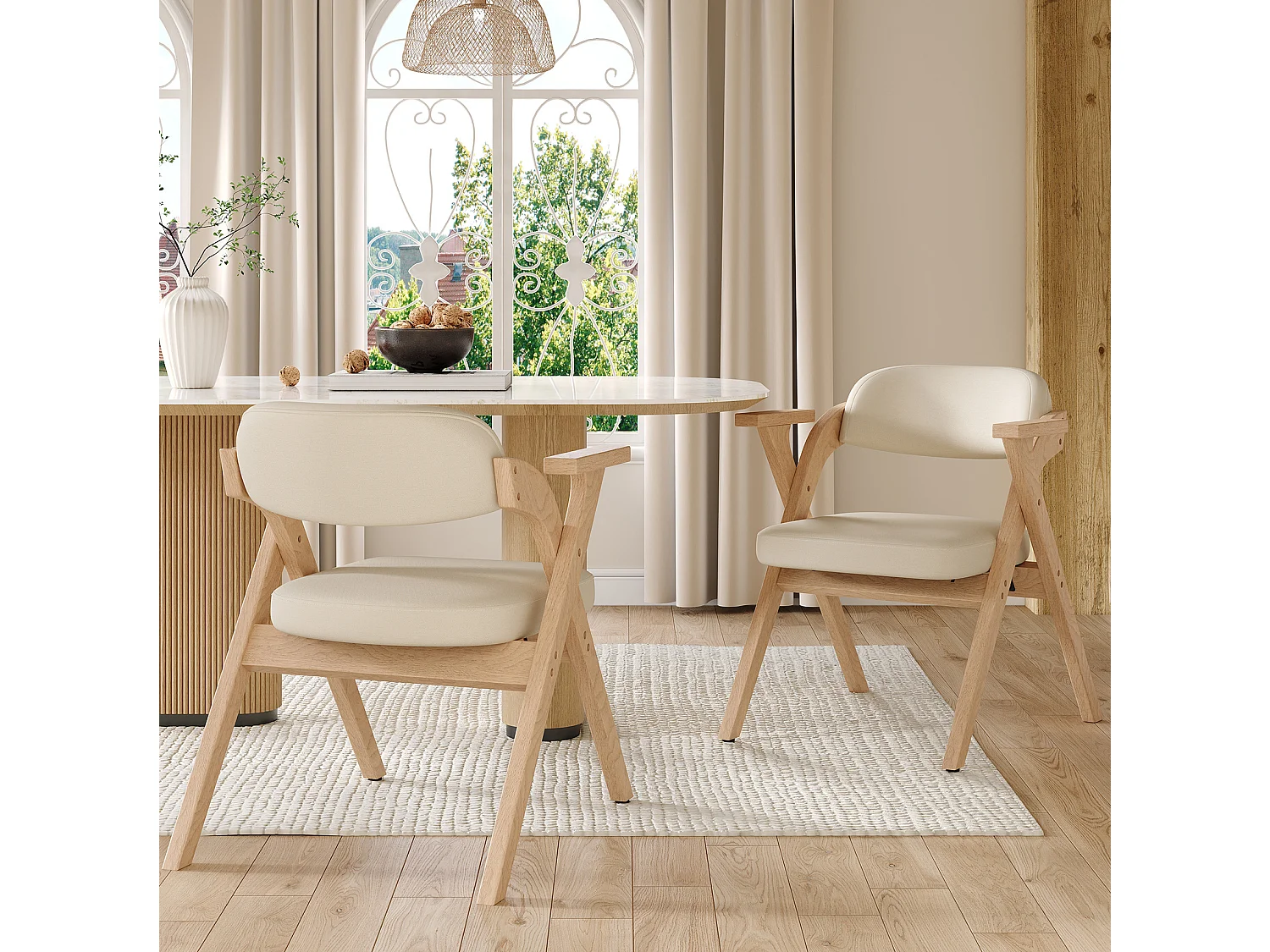 Set van 2 opklapbare stoelen in beige linnen met armleuningen - Licht naturel