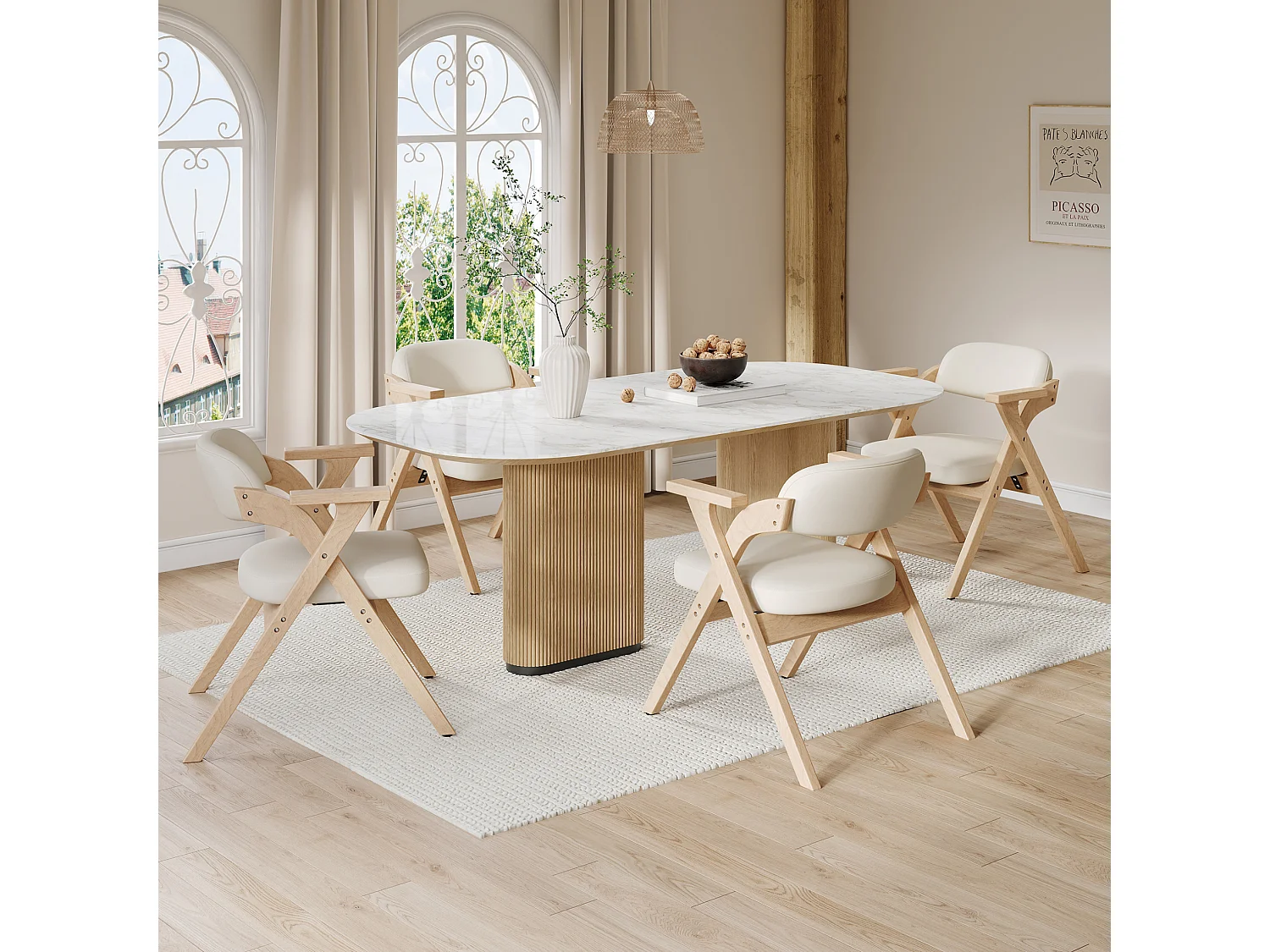 Set van 2 opklapbare stoelen in beige linnen met armleuningen - Licht naturel