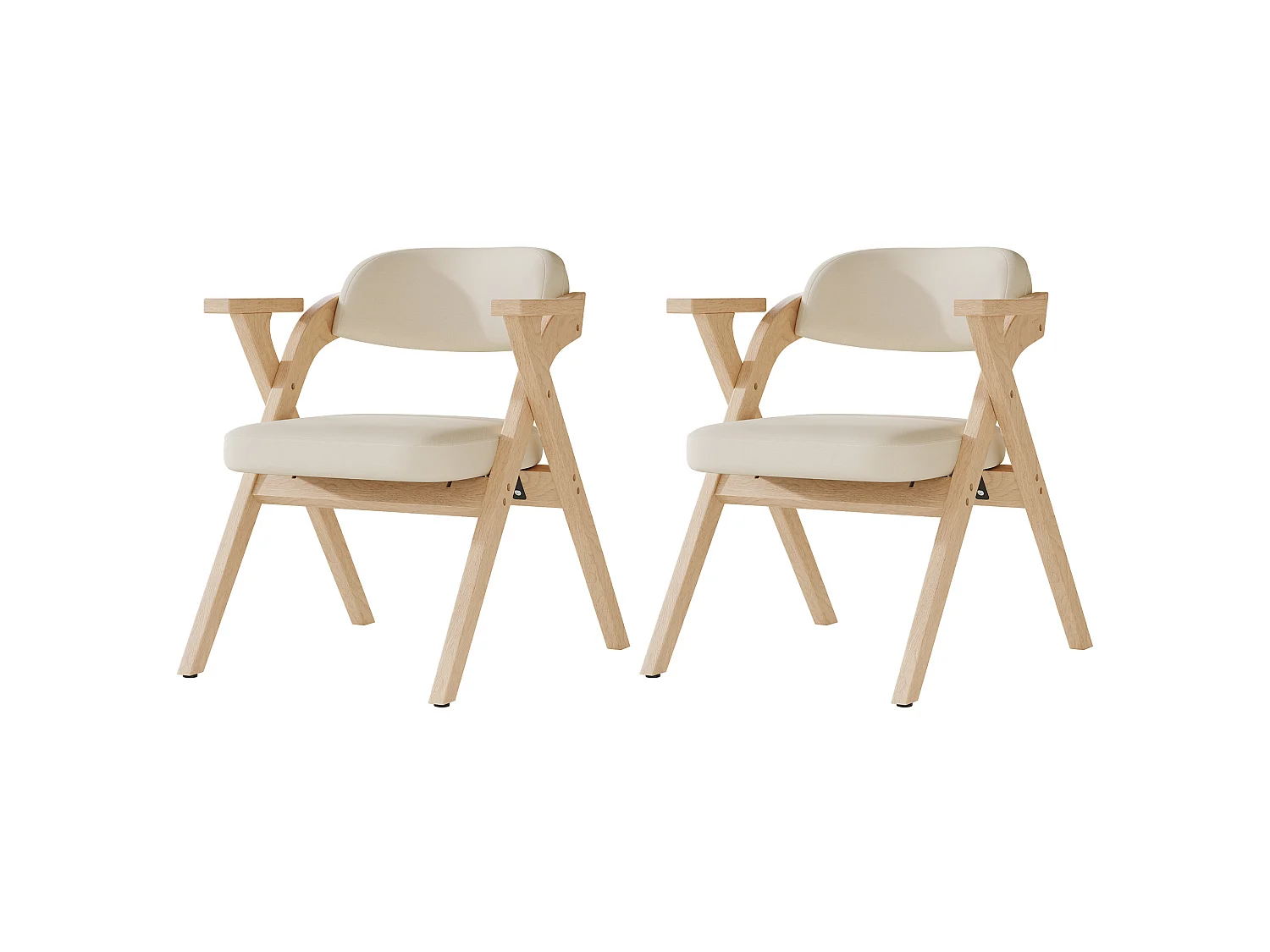 Set van 2 opklapbare stoelen in beige linnen met armleuningen - Licht naturel