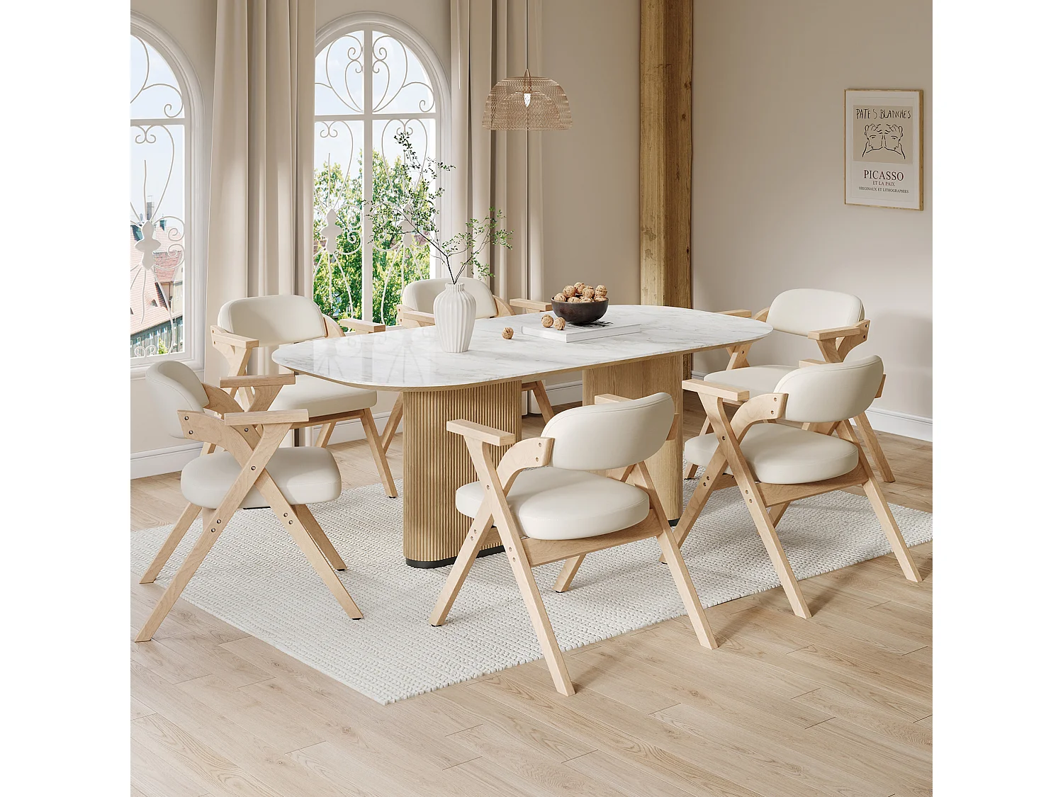 Set van 2 opklapbare stoelen in beige linnen met armleuningen - Licht naturel