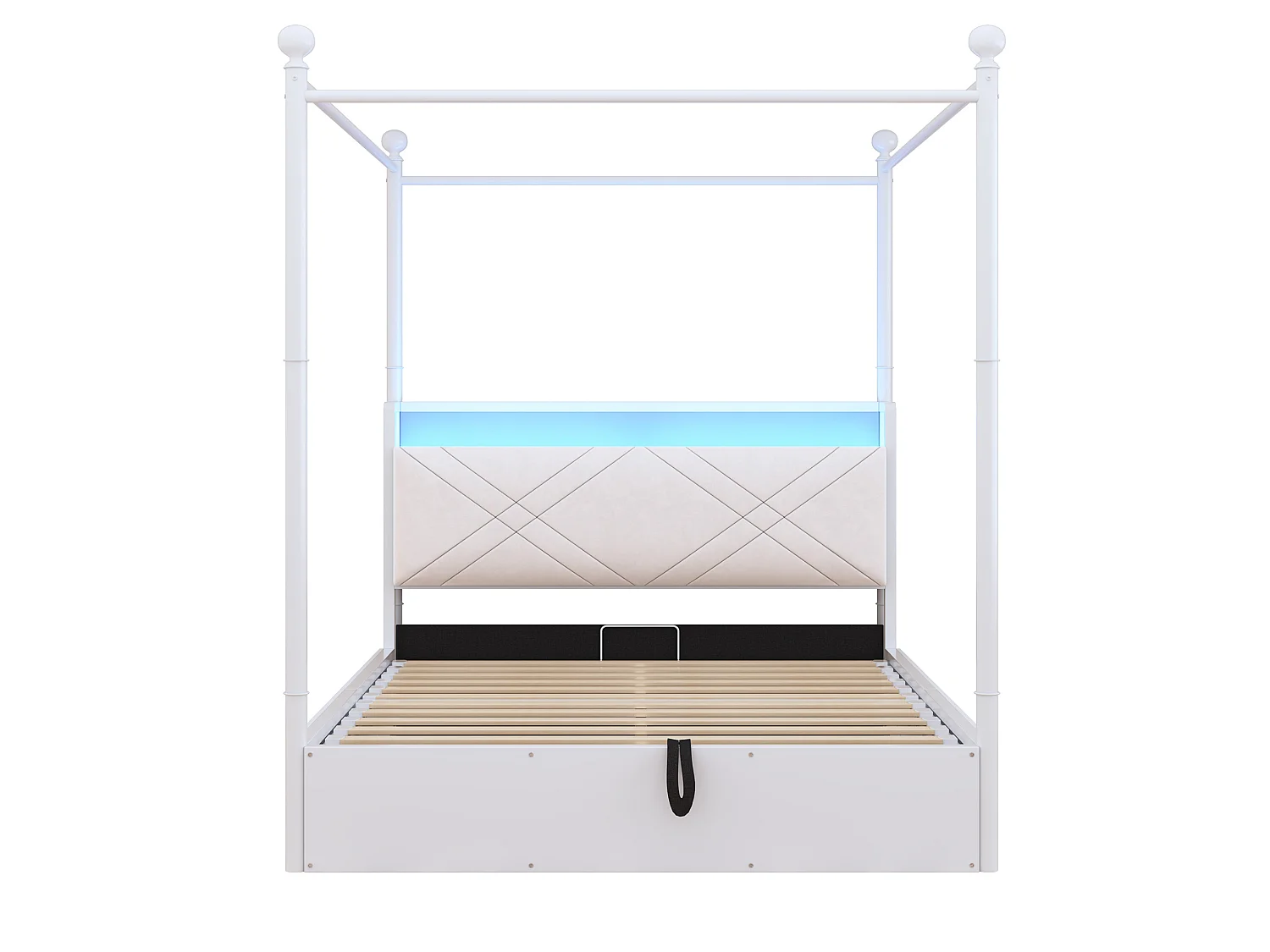 Cama de adulto com arrumação, 140x190 cm, com dossel amovível, porta USB/Tipo C e espaço de arrumação - Branco