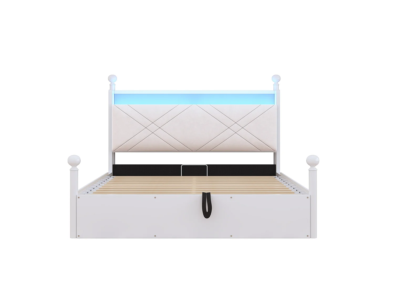 Cama de adulto com arrumação, 140x190 cm, com dossel amovível, porta USB/Tipo C e espaço de arrumação - Branco