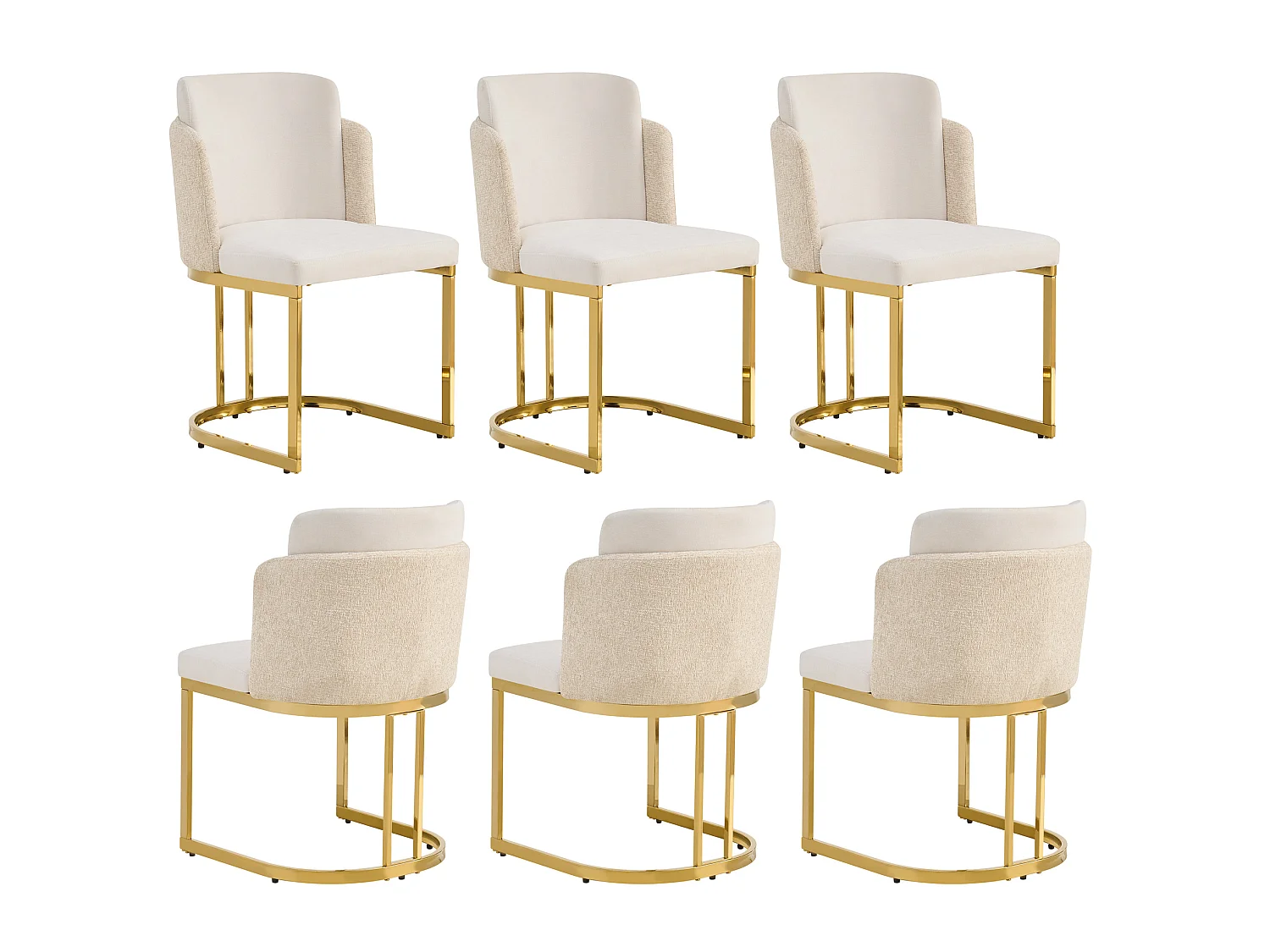 Lot de 6 chaises à manger en chenille avec pieds en acier - Beige et doré