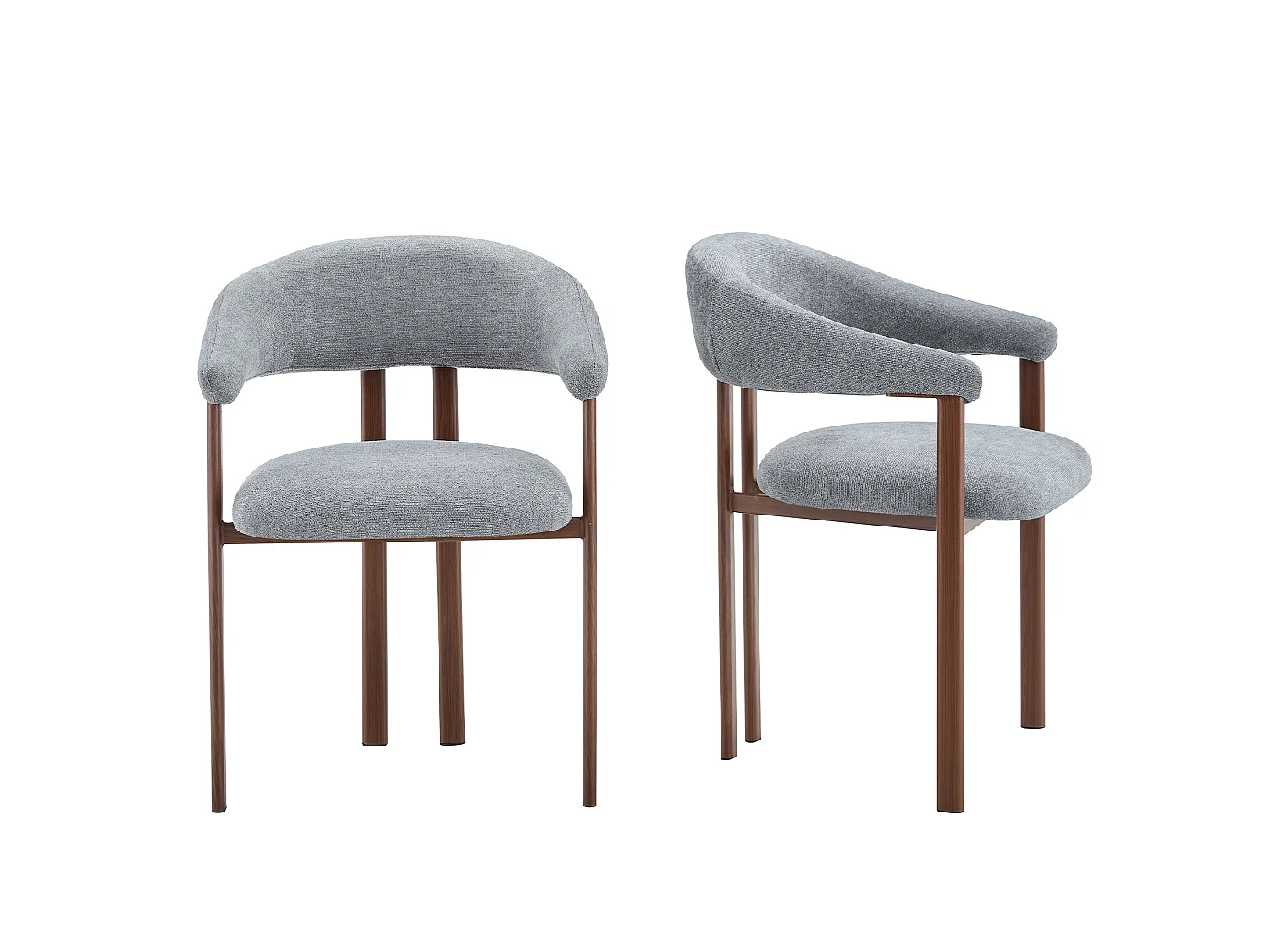 Set van 2 eetkamerstoelen in grijs linnen met metalen poten