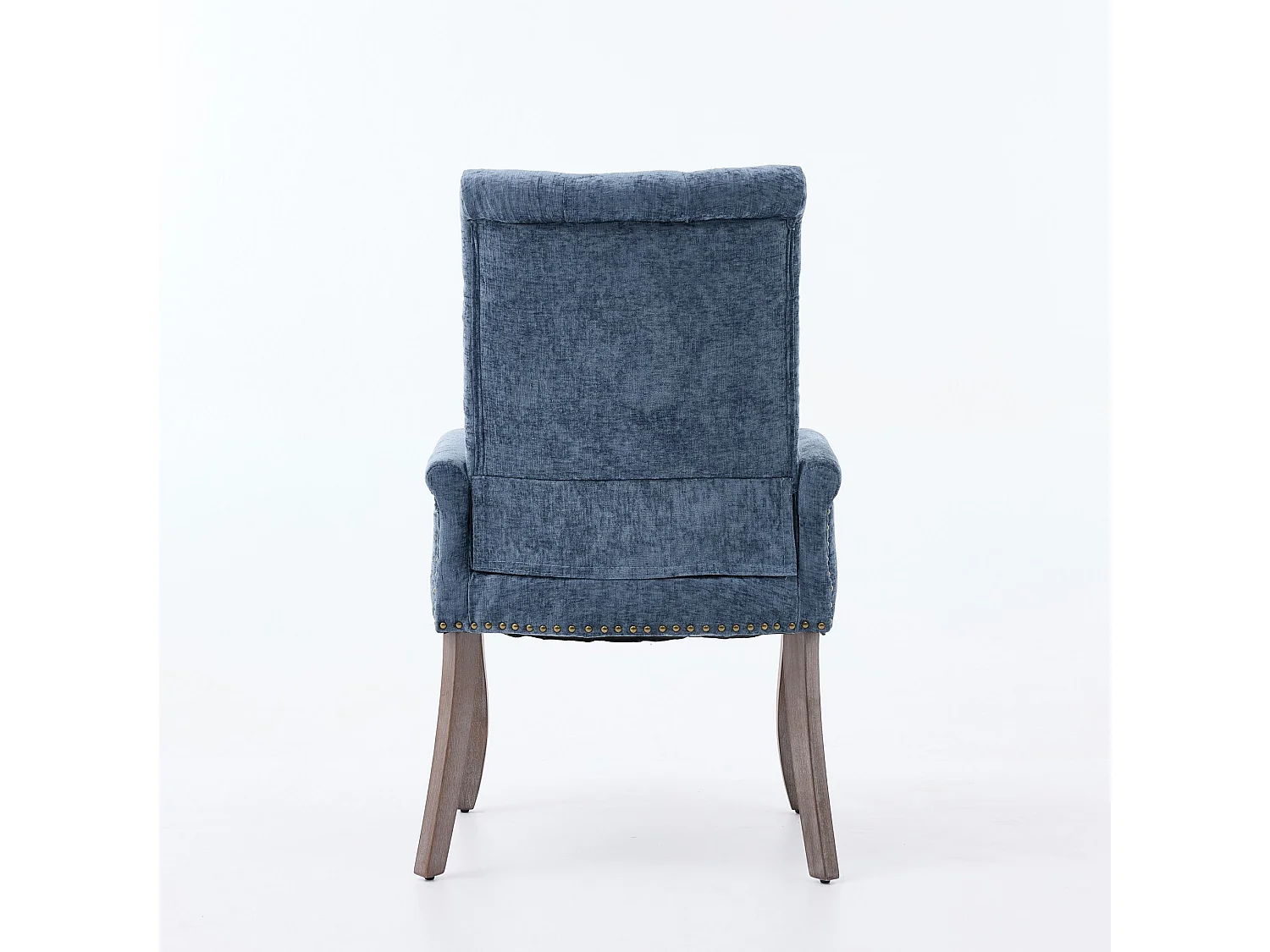 Eetkamerstoel van chenille met armleuningen en houten poten - Blauw