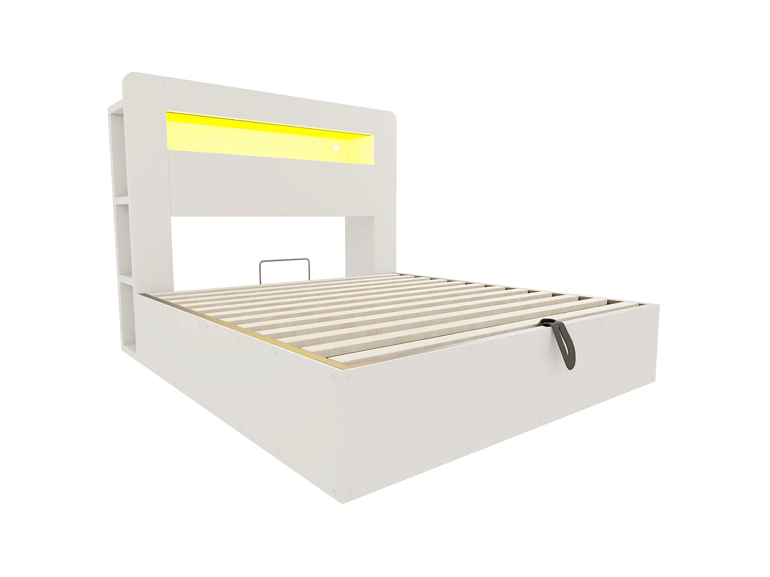 Lit coffre adulte 140x200 cm avec LED et prises - Bois blanc