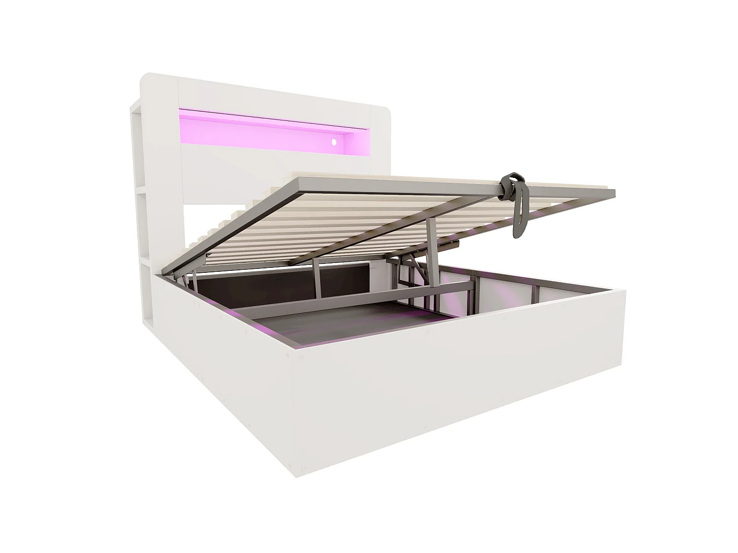 Lit coffre adulte 140x200 cm avec LED et prises - Bois blanc
