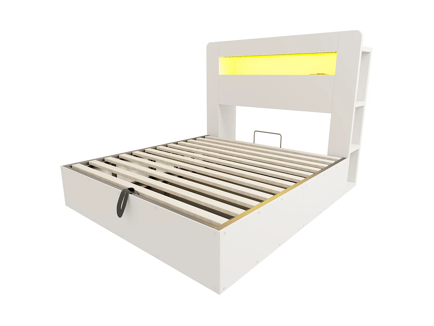 Lit coffre adulte 140x200 cm avec LED et prises - Bois blanc