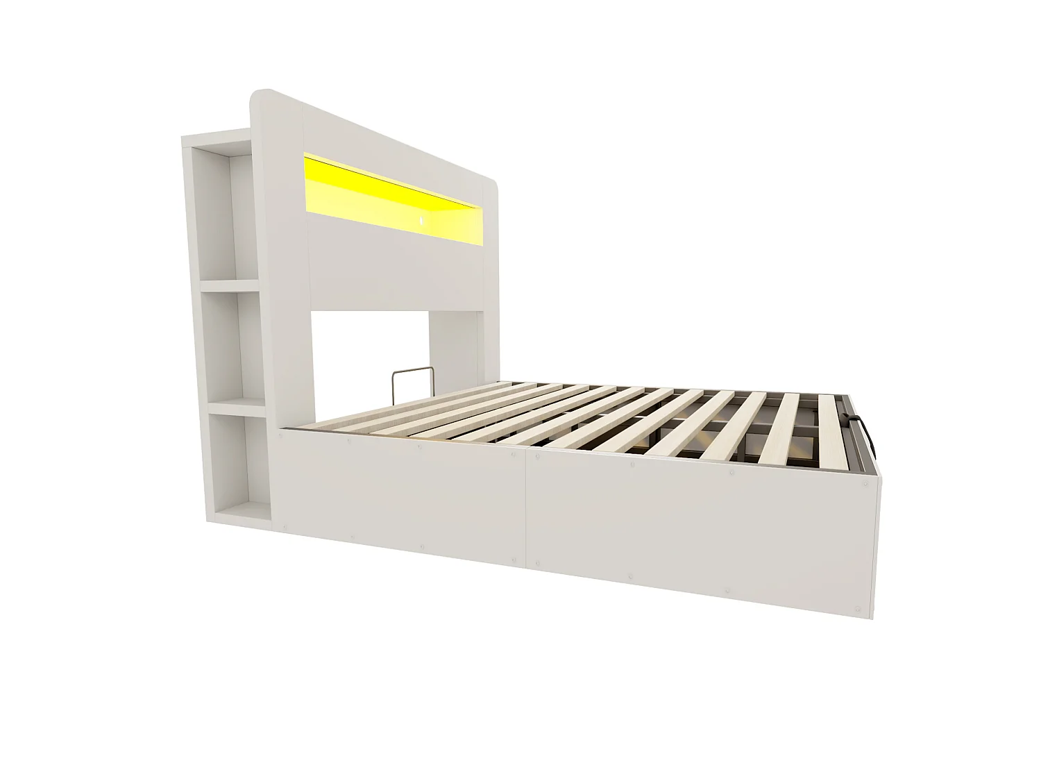 Lit coffre adulte 140x200 cm avec LED et prises - Bois blanc