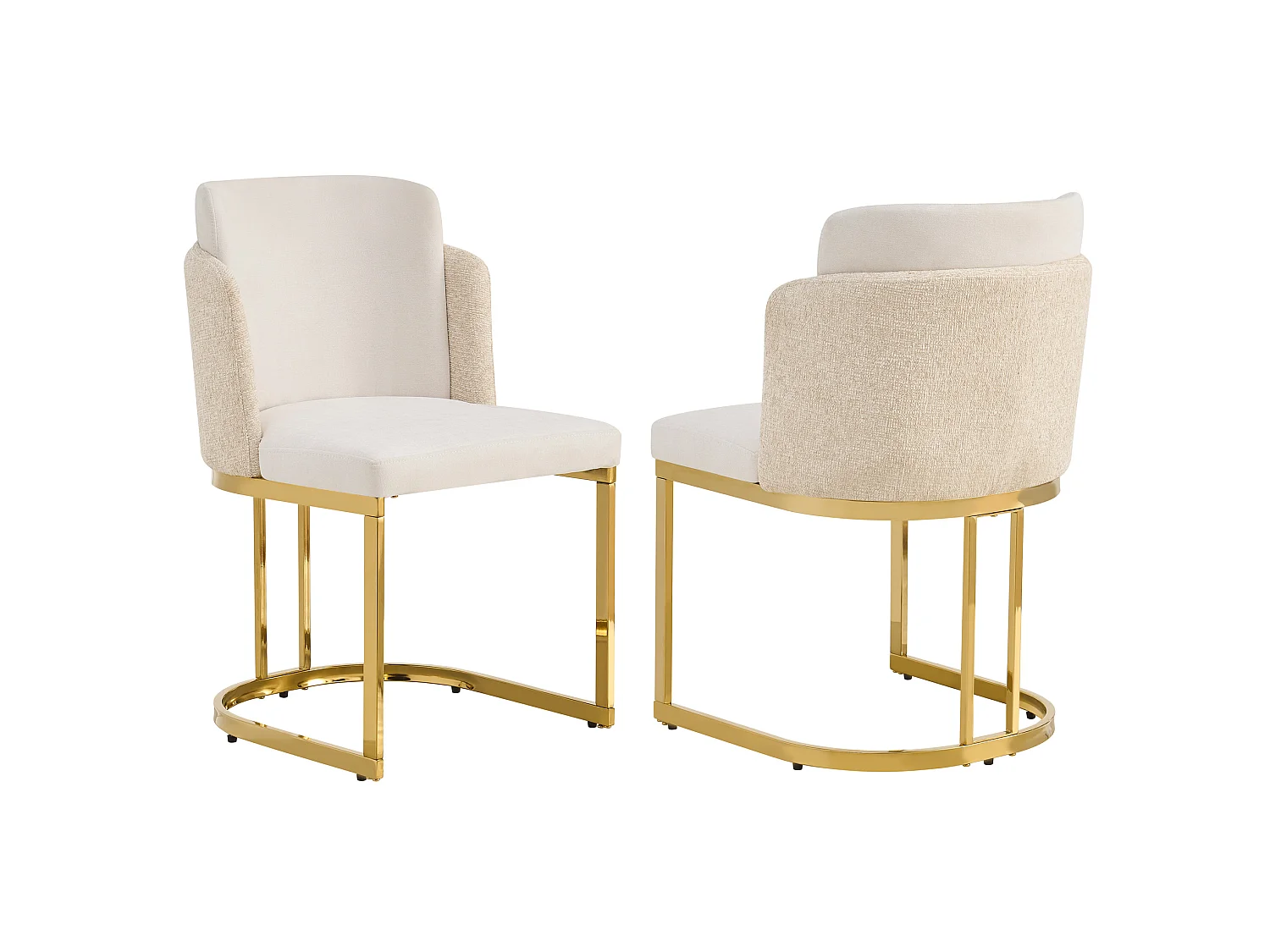 Set van 2 chenille eetkamerstoelen met stalen poten - Beige en goud