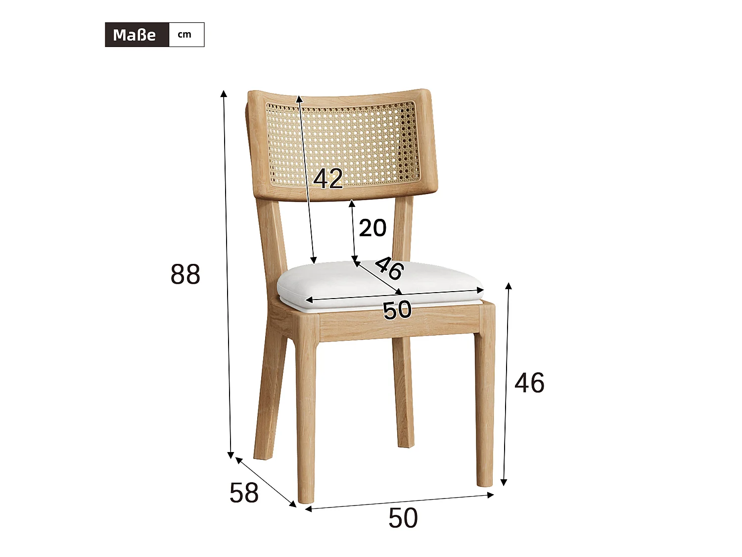 Lot de 6 chaises en bois et lin avec dossier en rotin - Naturel clair