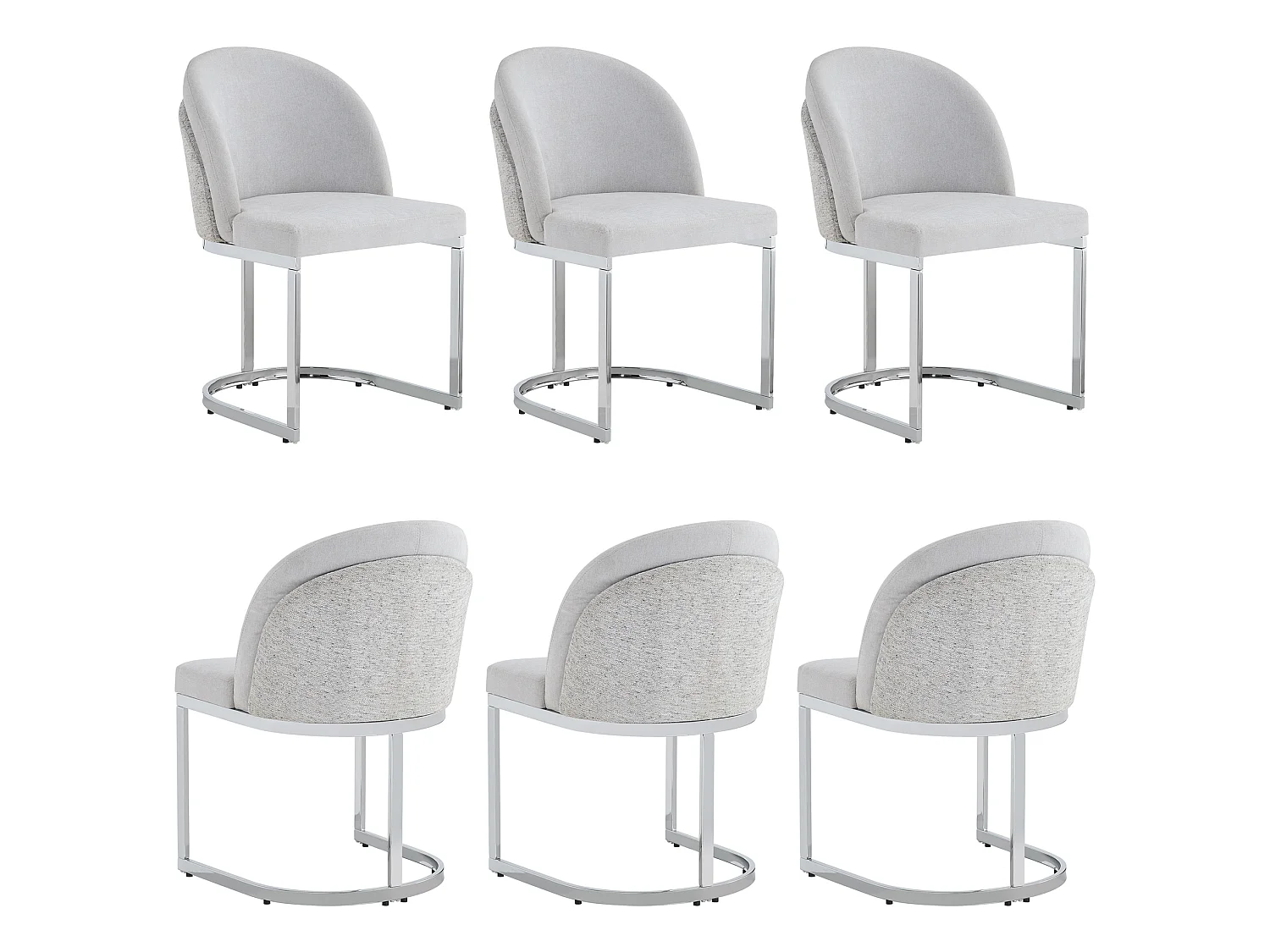 Set van 6 stoelen met zilverkleurige metalen poten - Grijze chenille stof