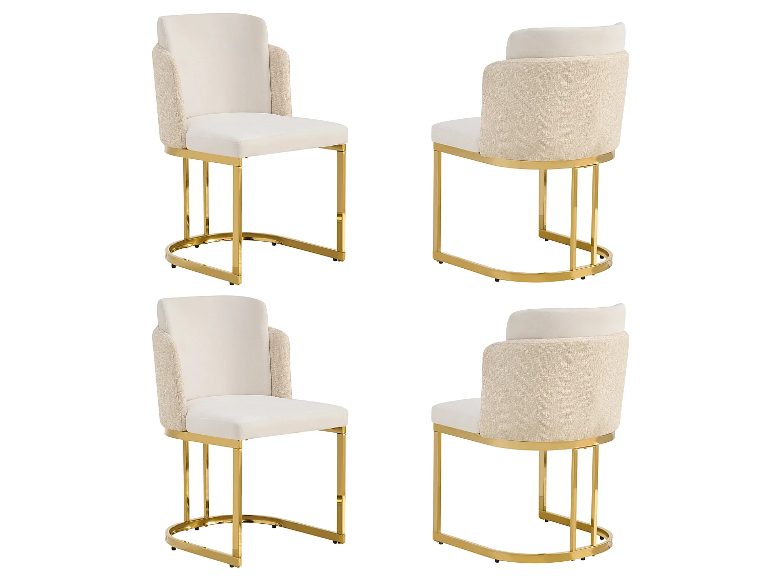 Lot de 4 chaises à manger en chenille avec pieds en acier - Beige et doré