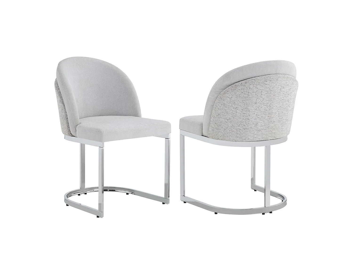 Set van 2 stoelen met zilverkleurige metalen poten - Grijze chenille stof