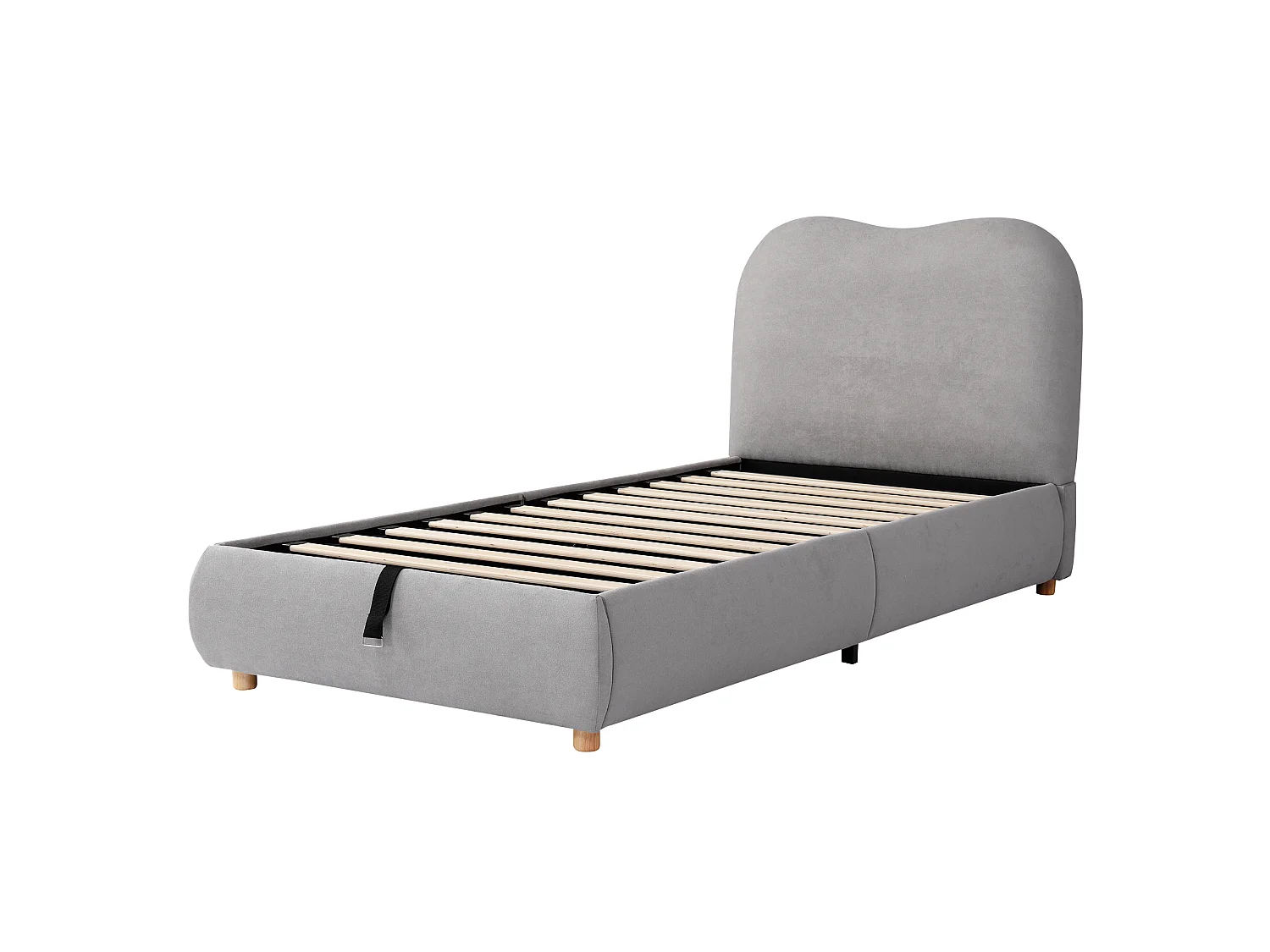 Lit coffre enfant 90x200 cm, rangement hydraulique, sommier à lattes, tête de lit rembourrée,lin, gris