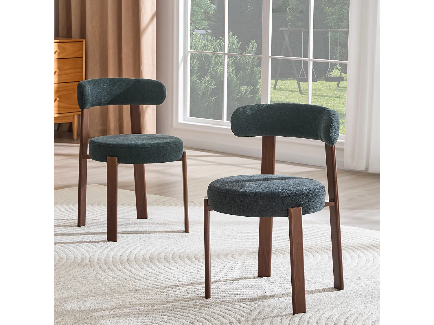 Set van 2 eetkamerstoelen met houten poten - Zwart linnen