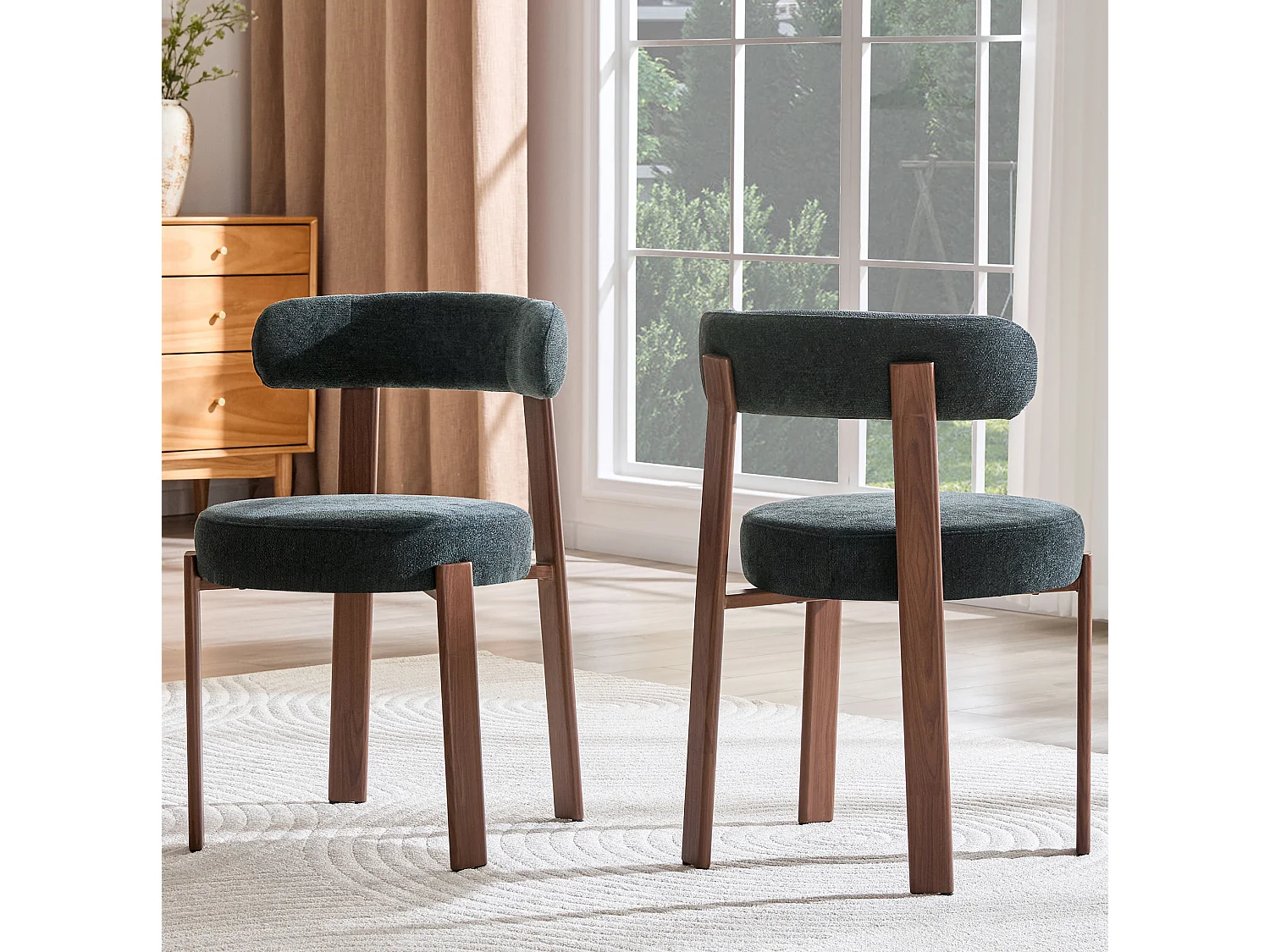 Set van 2 eetkamerstoelen met houten poten - Zwart linnen