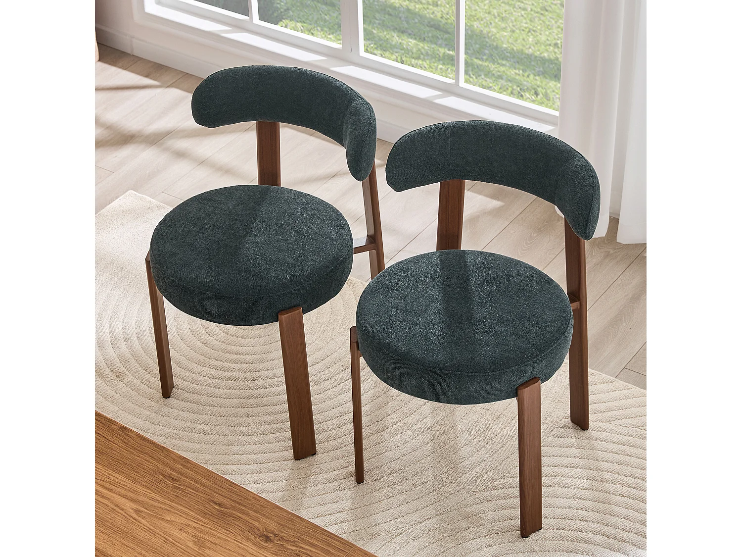 Set van 2 eetkamerstoelen met houten poten - Zwart linnen