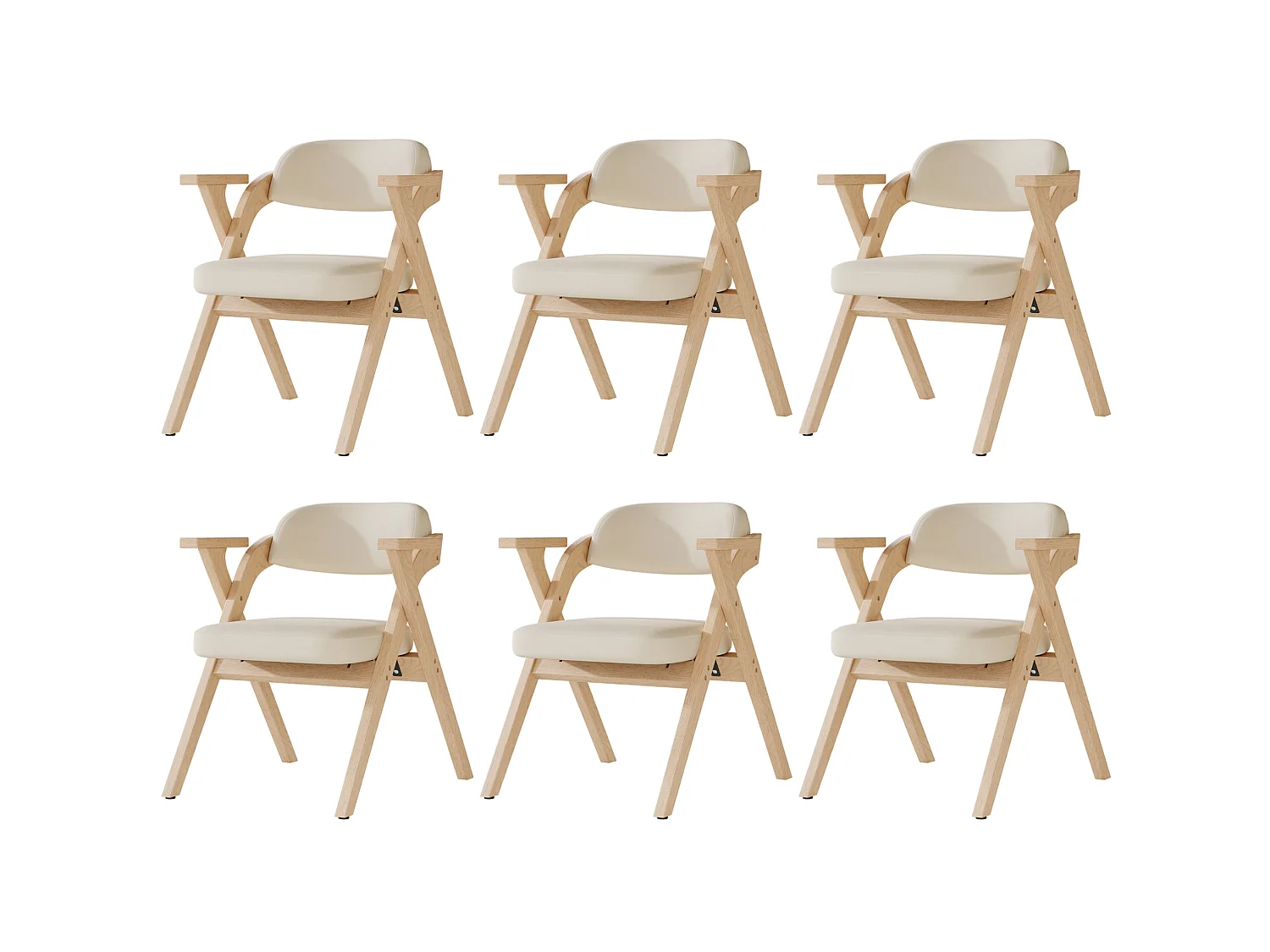 Lot de 6 chaises pliantes en lin beige avec accoudoirs - Naturel clair