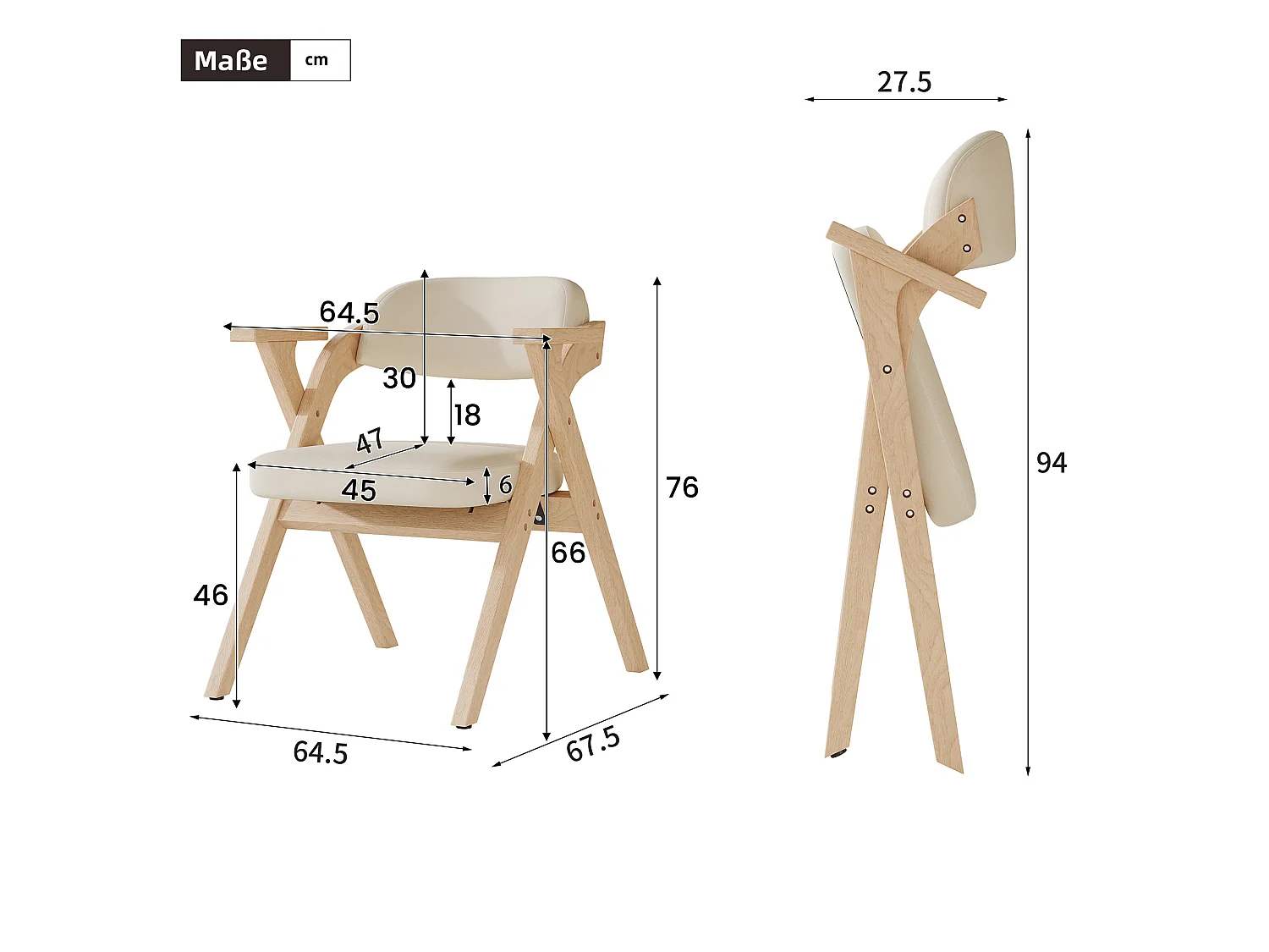 Lot de 6 chaises pliantes en lin beige avec accoudoirs - Naturel clair