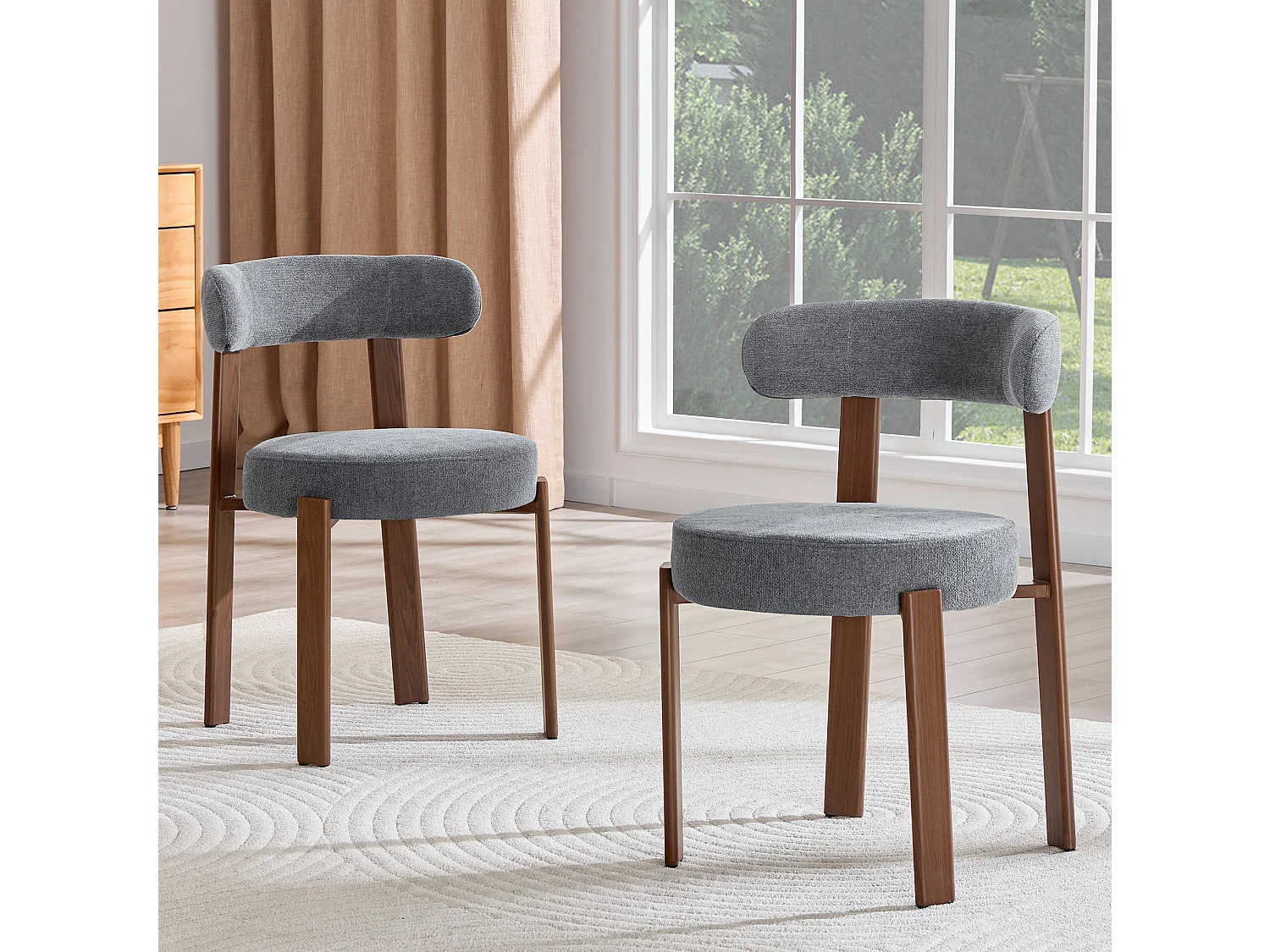 Set van 2 eetkamerstoelen met houten poten - Grijs linnen