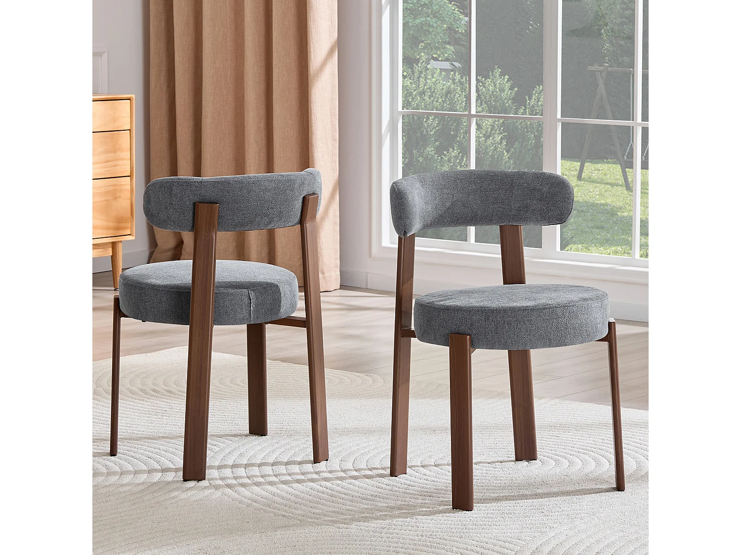 Set van 2 eetkamerstoelen met houten poten - Grijs linnen
