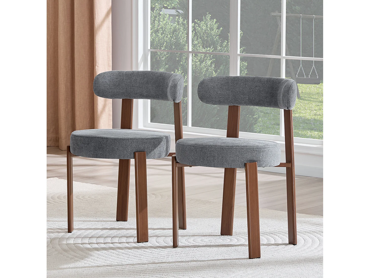 Set van 2 eetkamerstoelen met houten poten - Grijs linnen