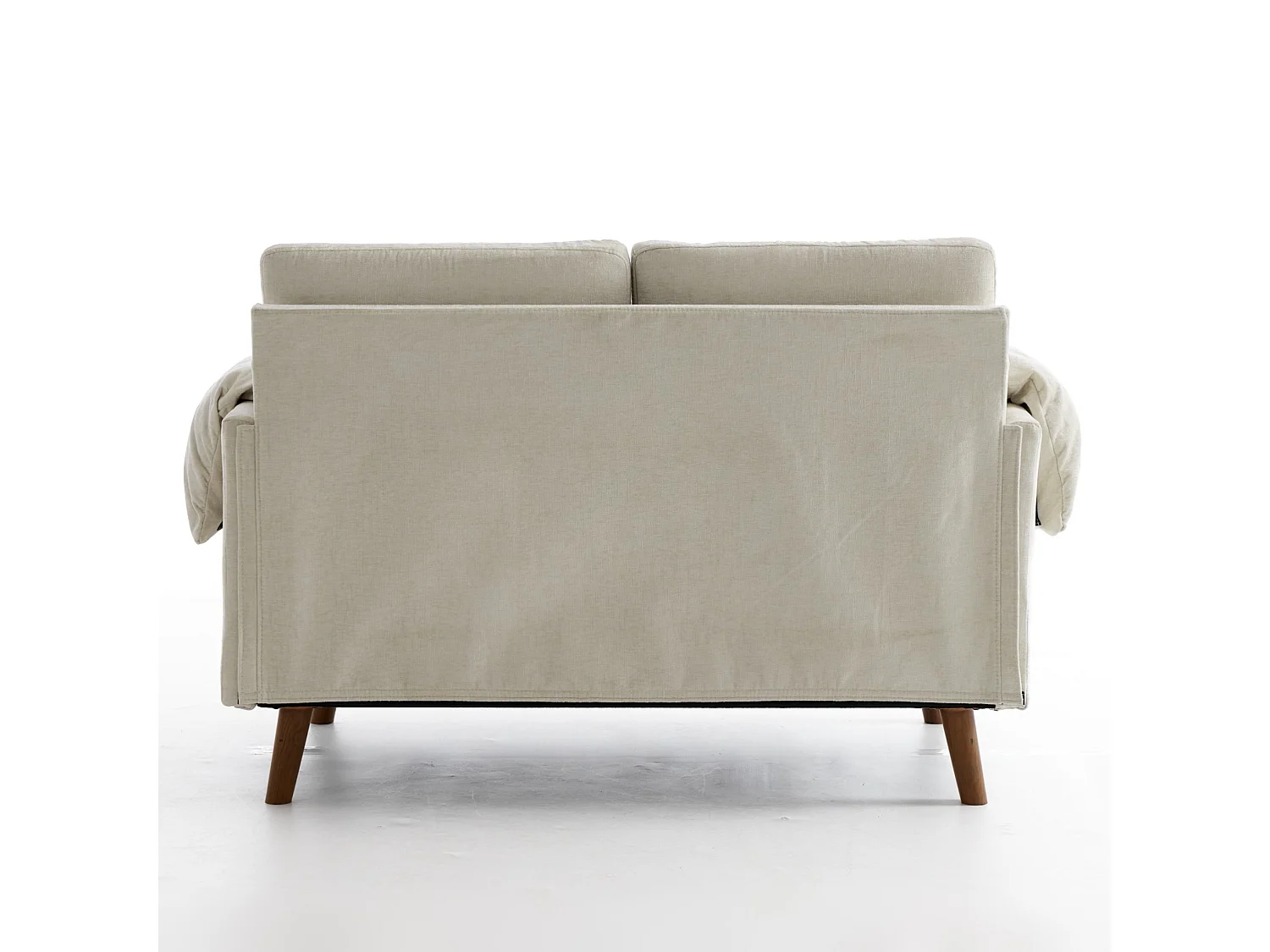 Canapé 2 places en chenille beige - Pieds imitation bois