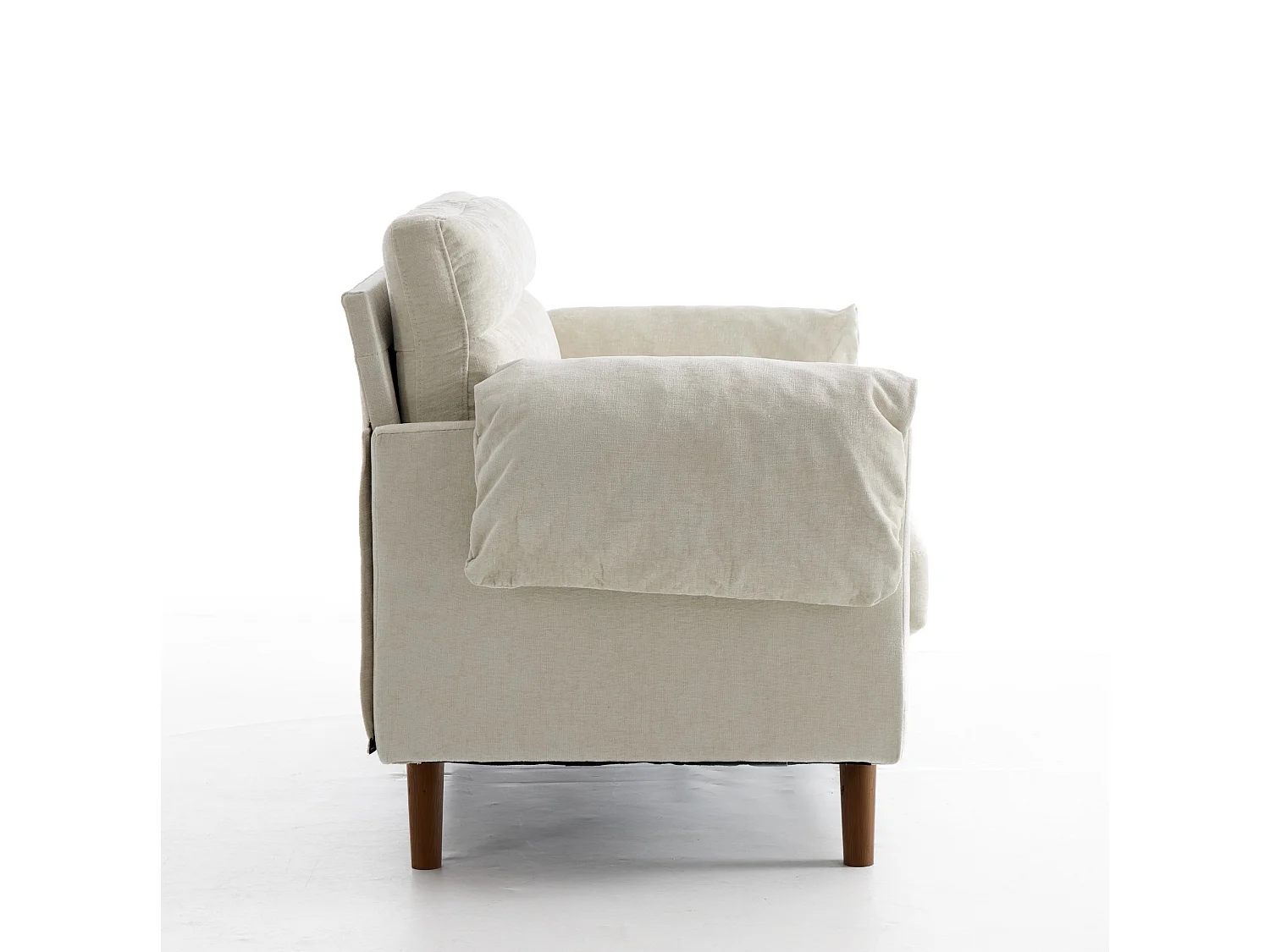 Canapé 2 places en chenille beige - Pieds imitation bois