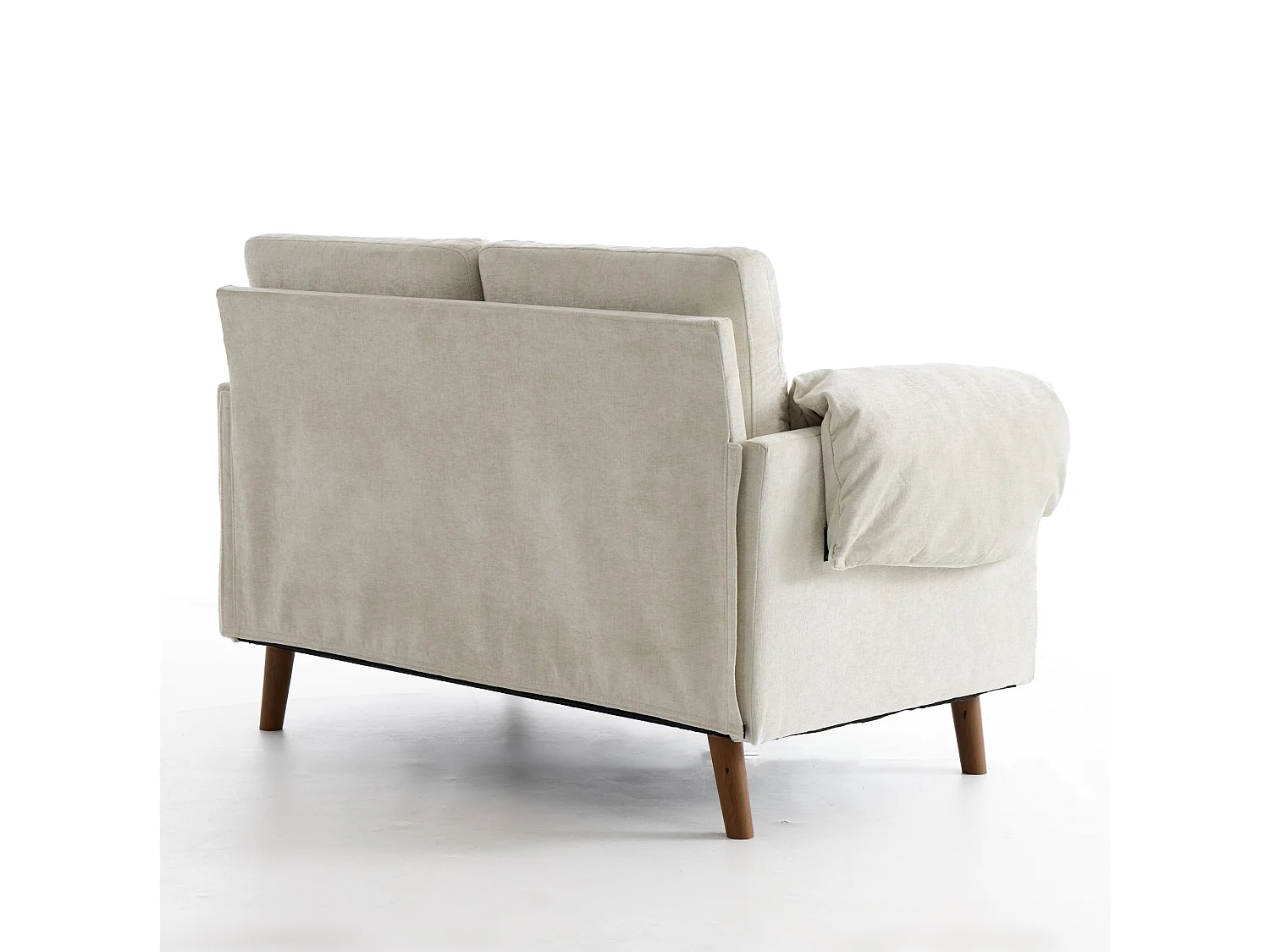 Canapé 2 places en chenille beige - Pieds imitation bois