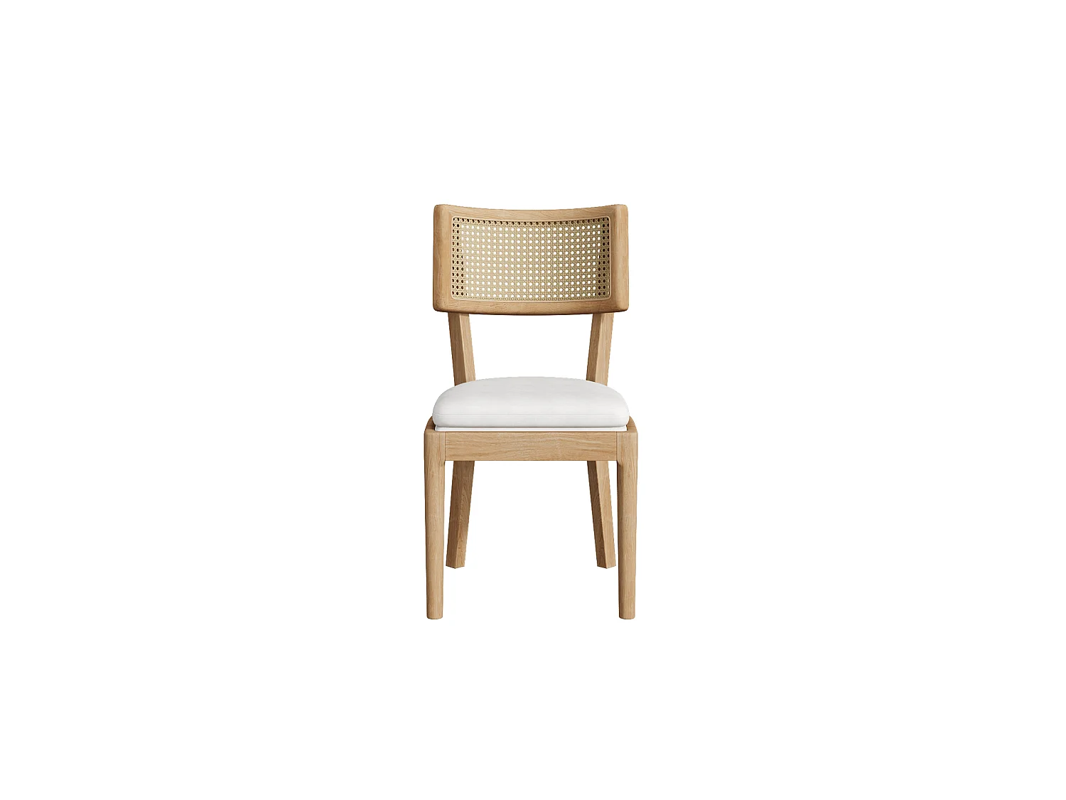 Lot de 2 chaises en bois et lin avec dossier en rotin - Naturel clair