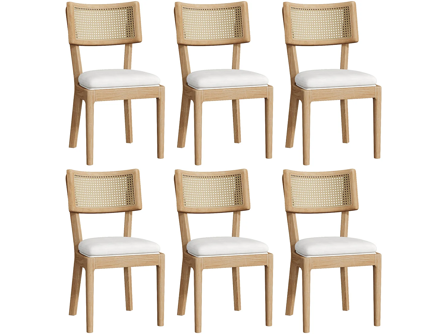Lot de 2 chaises en bois et lin avec dossier en rotin - Naturel clair