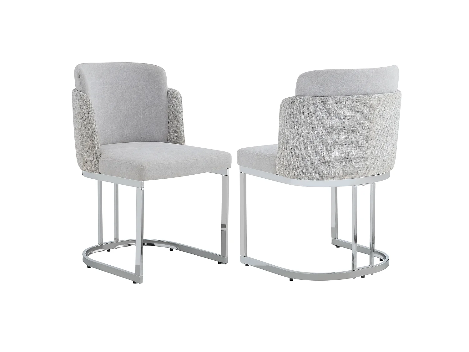 Set van 2 chenille eetkamerstoelen met stalen poten - Lichtgrijs en zilver