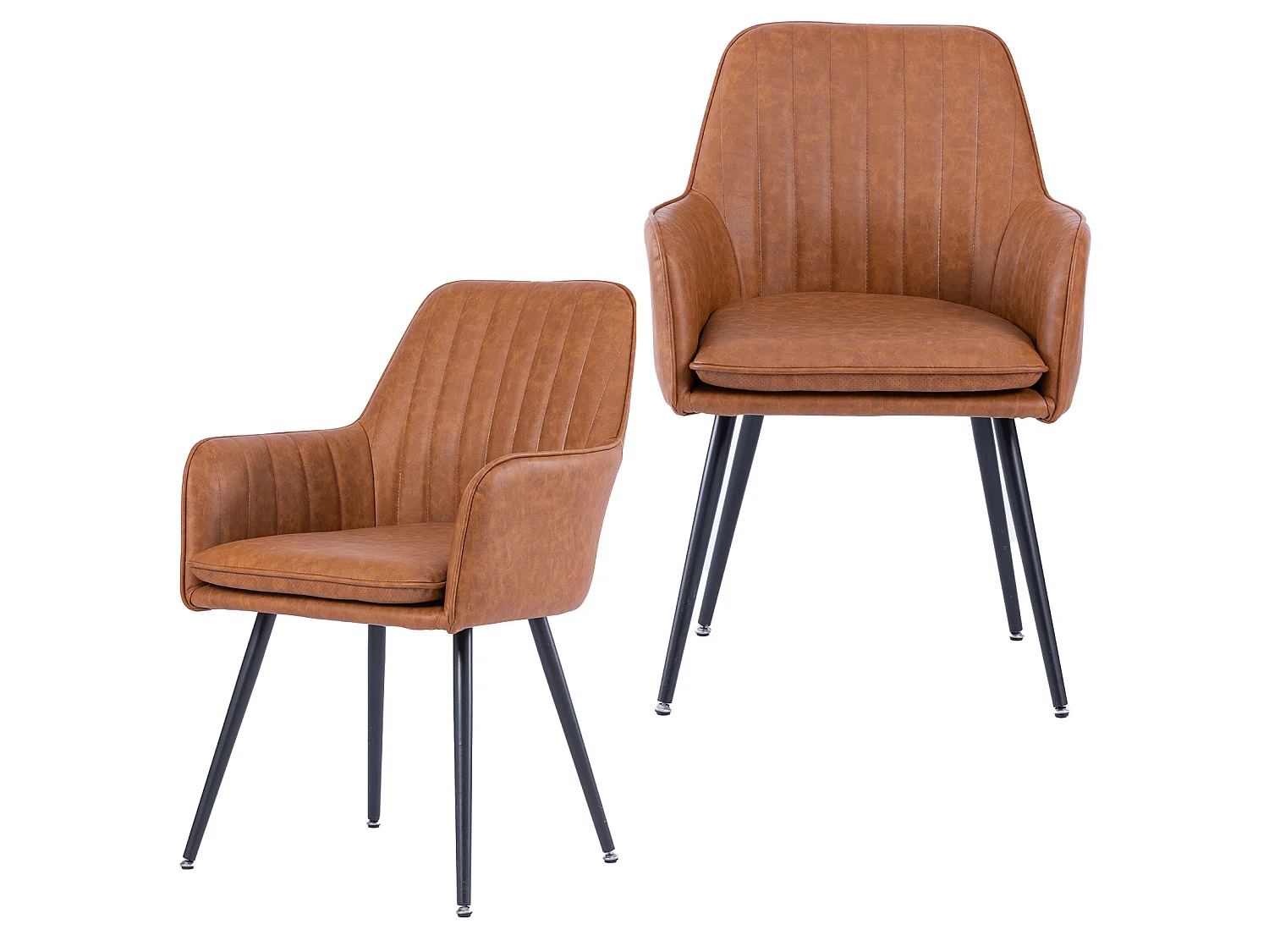 Set van 2 stoelen met zwarte metalen poten - Bruin kunstleer