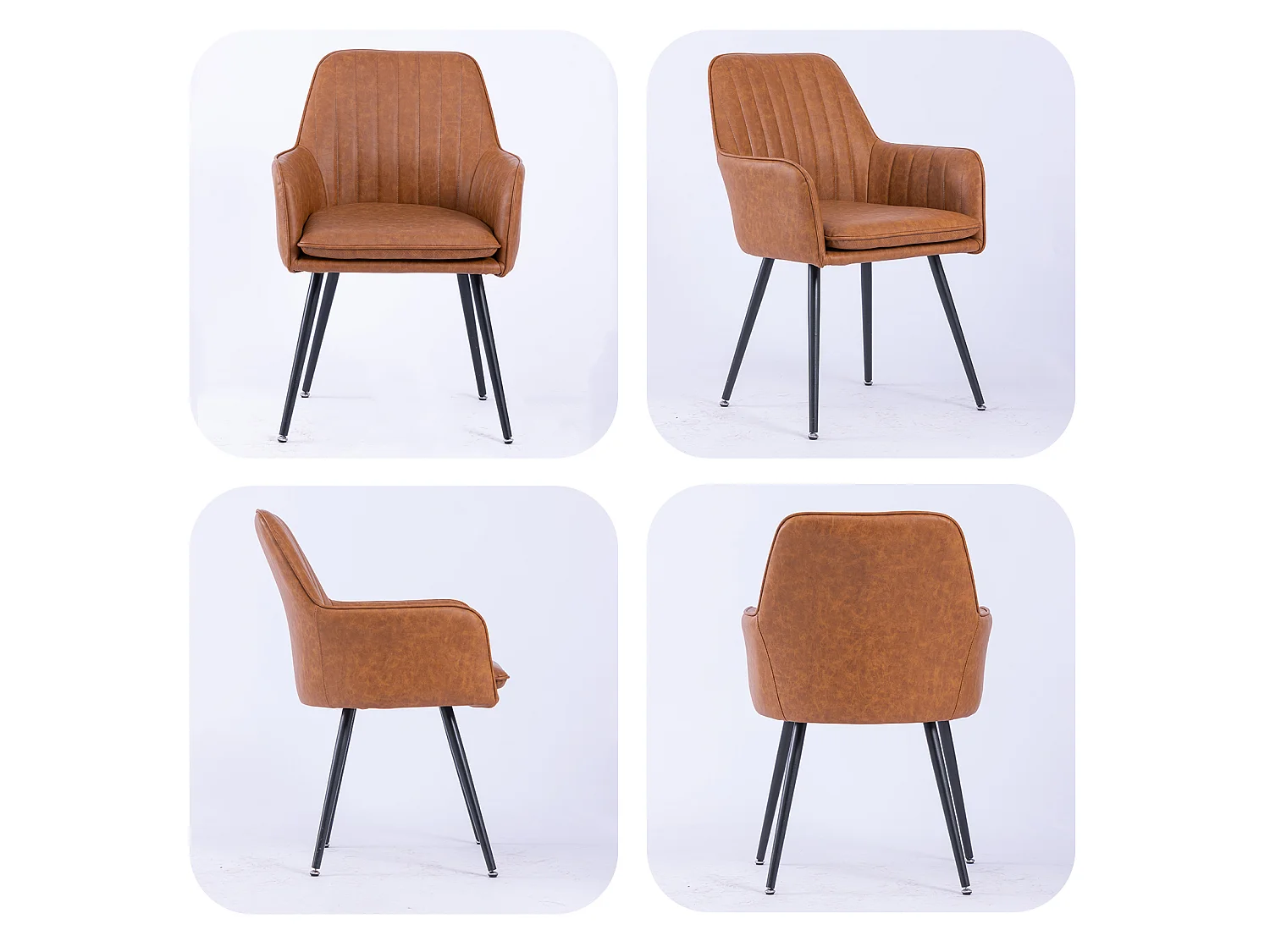 Set van 2 stoelen met zwarte metalen poten - Bruin kunstleer