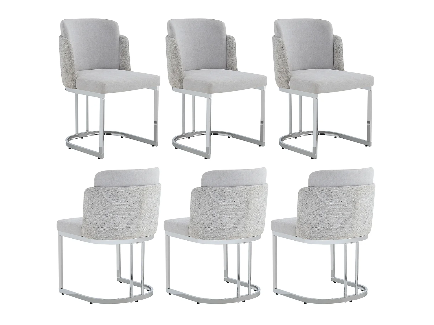Set van 6 chenille eetkamerstoelen met stalen poten - Lichtgrijs en zilver