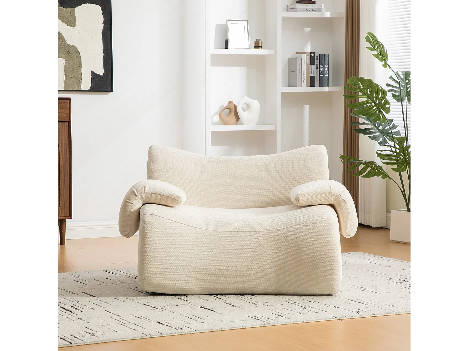 Canapé compressé simple en chenille beige, sans montage