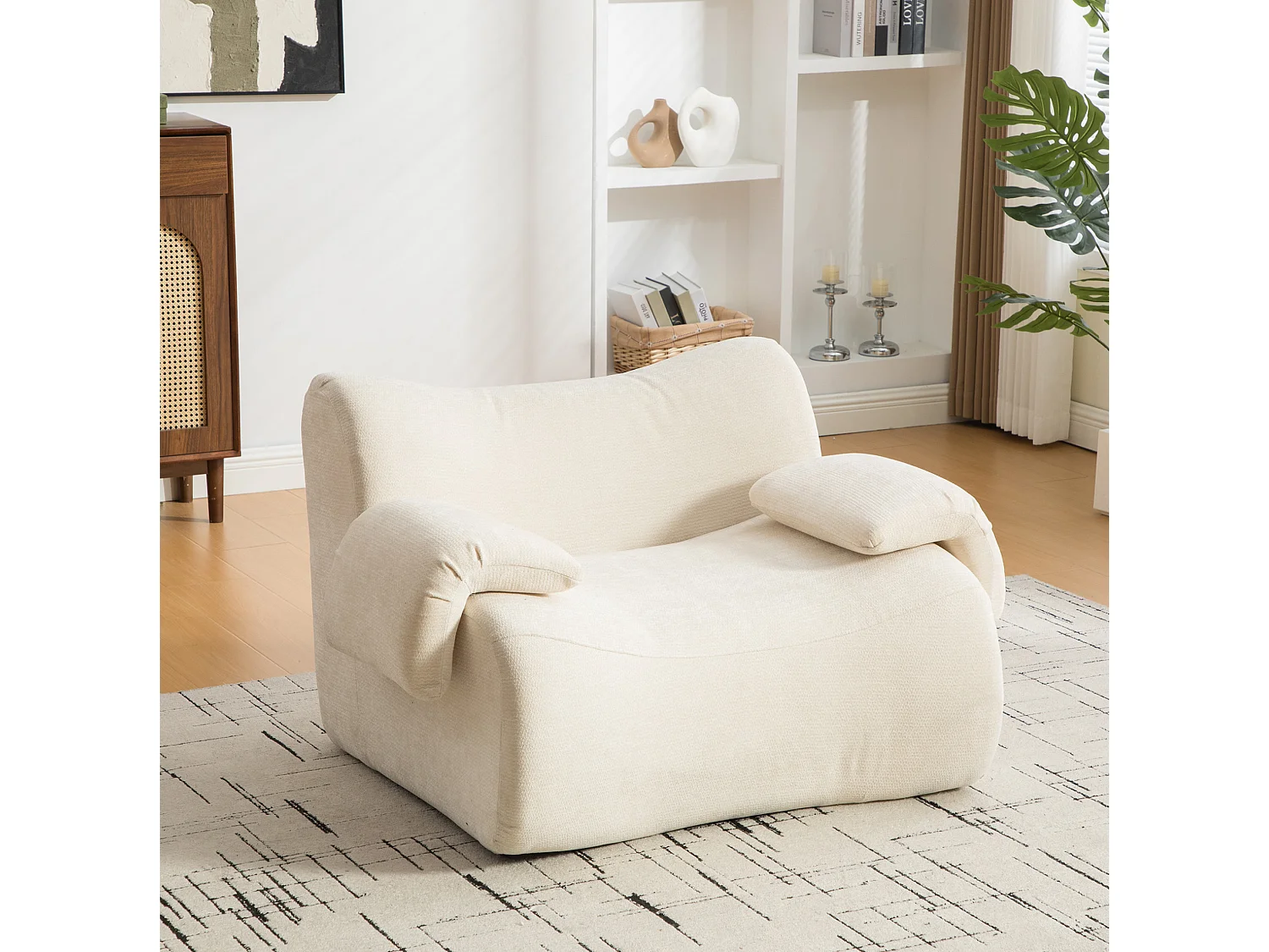 Canapé compressé simple en chenille beige, sans montage