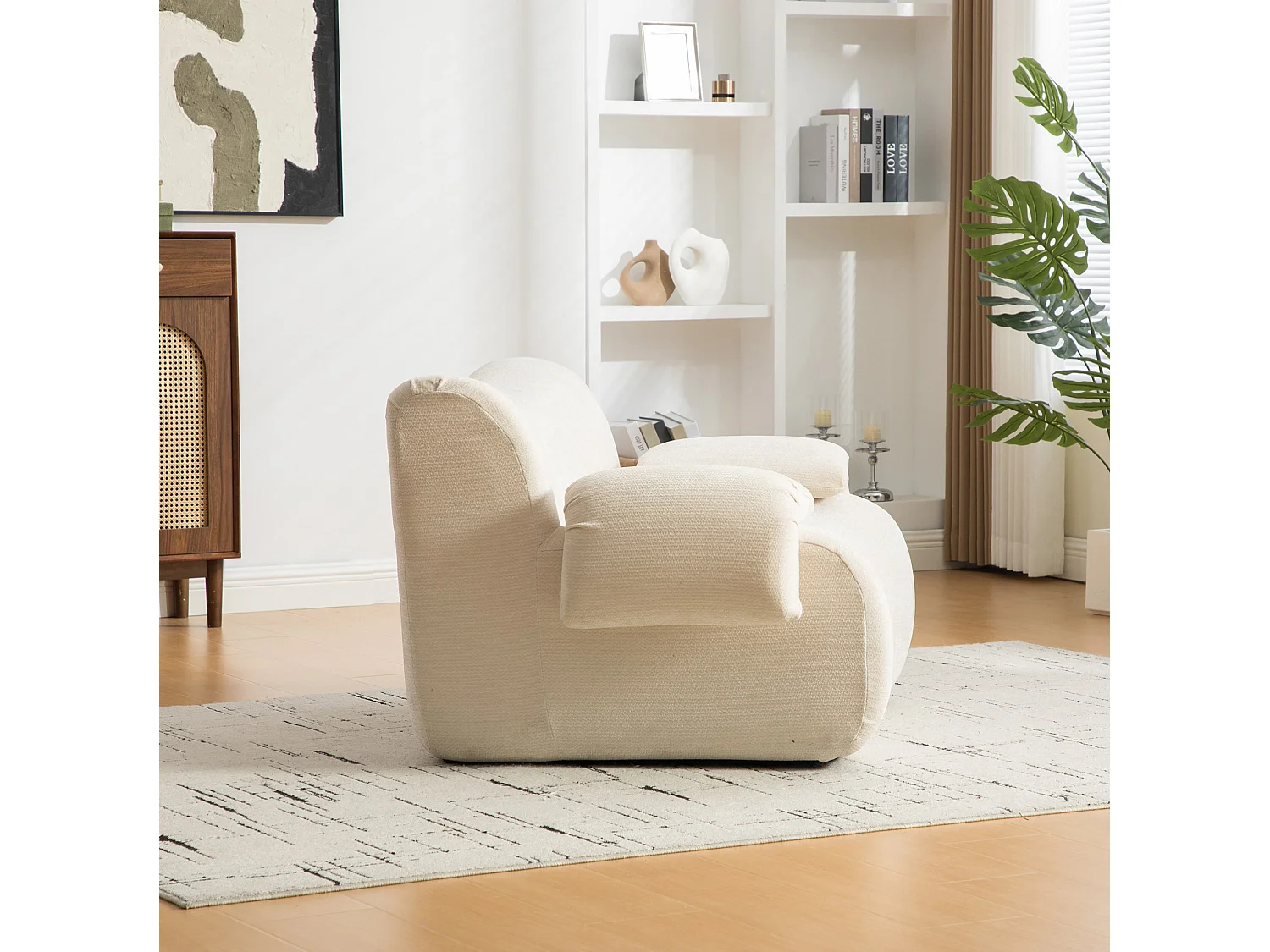 Canapé compressé simple en chenille beige, sans montage