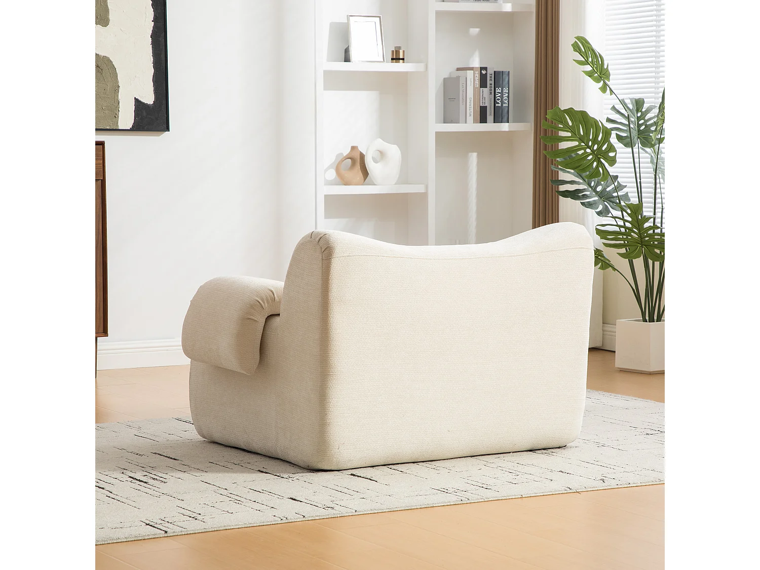 Canapé compressé simple en chenille beige, sans montage