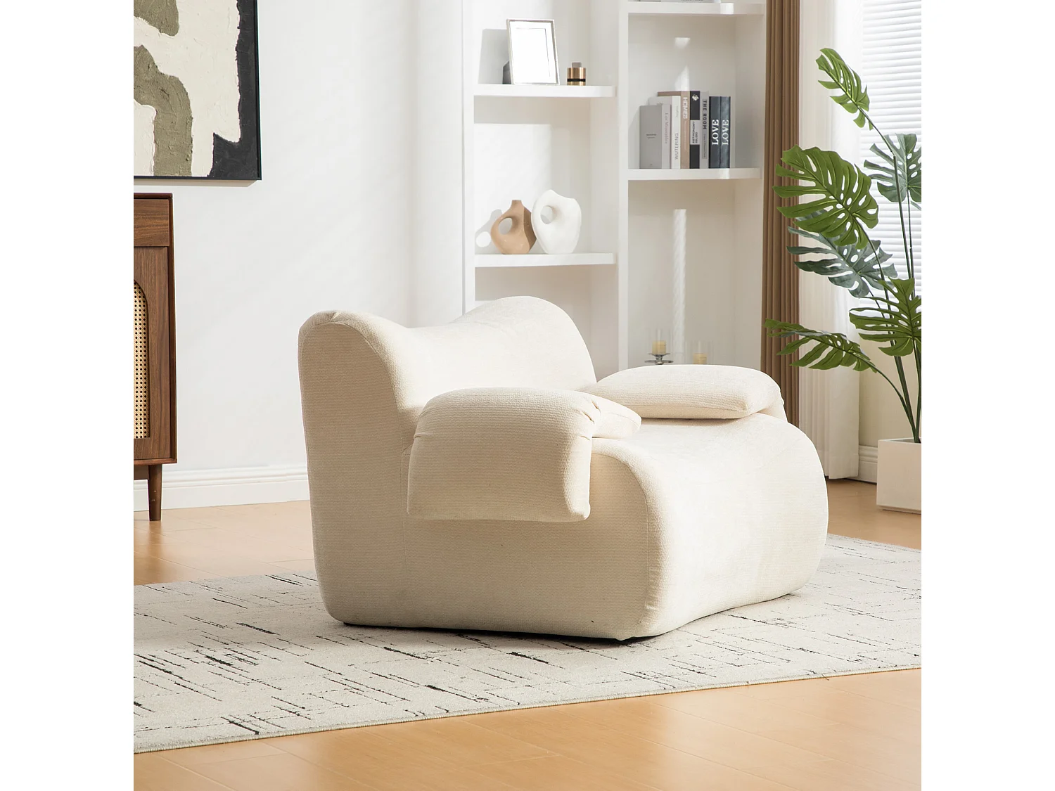 Canapé compressé simple en chenille beige, sans montage