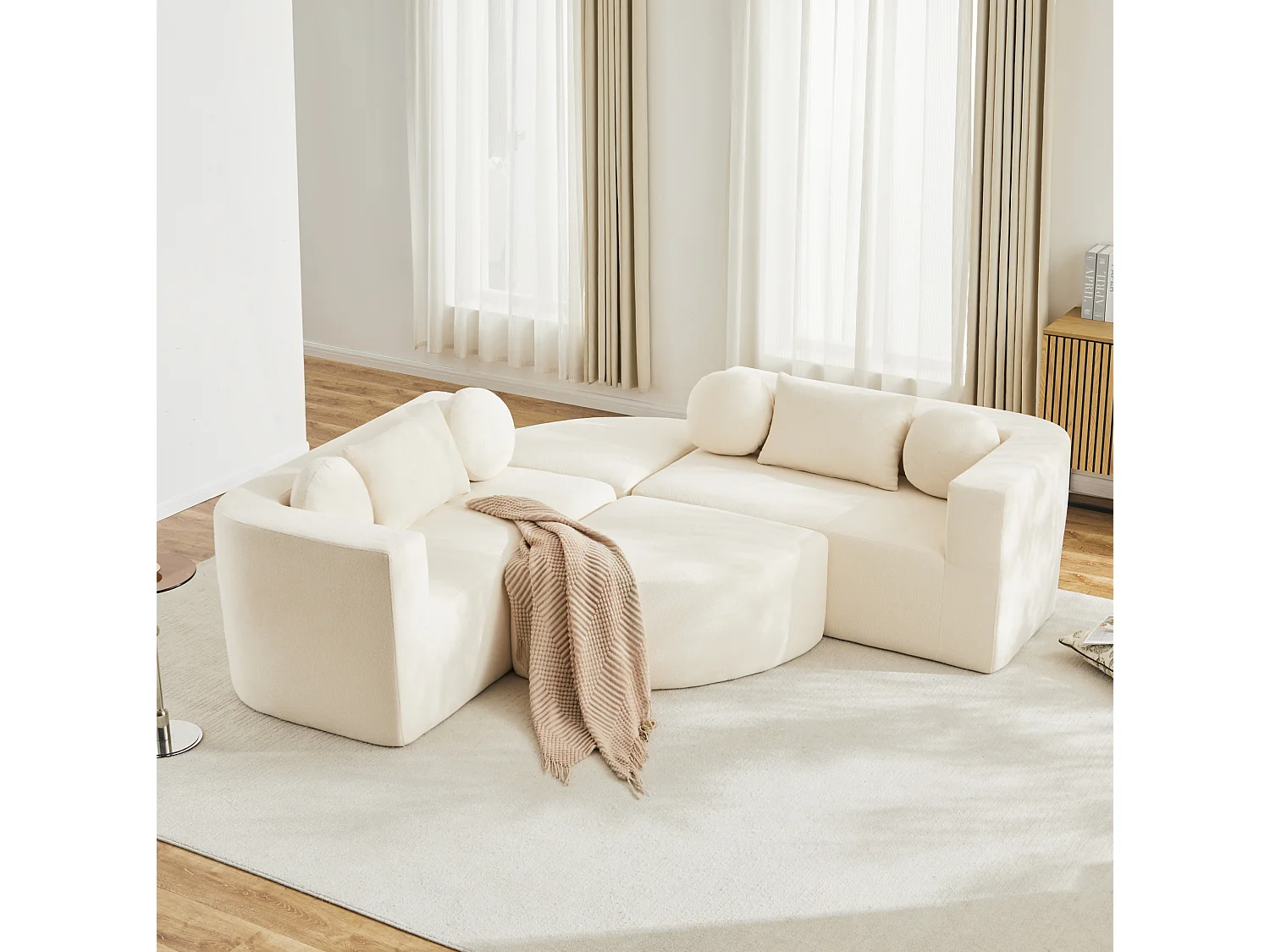 Divano modulare compresso a 4 posti in ciniglia beige - Nessun montaggio richiesto