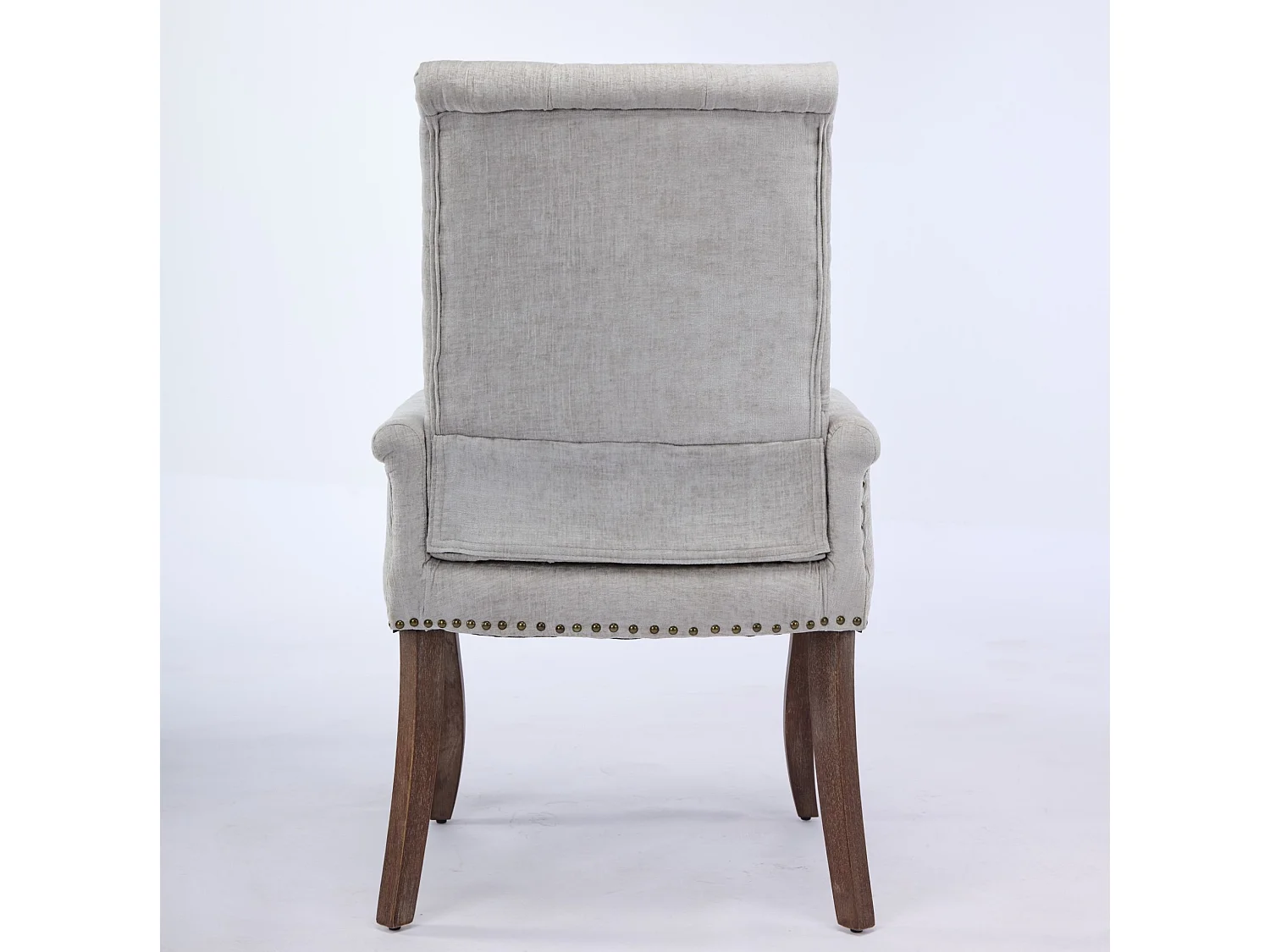 Eetkamerstoel van chenille met armleuningen en houten poten - Beige