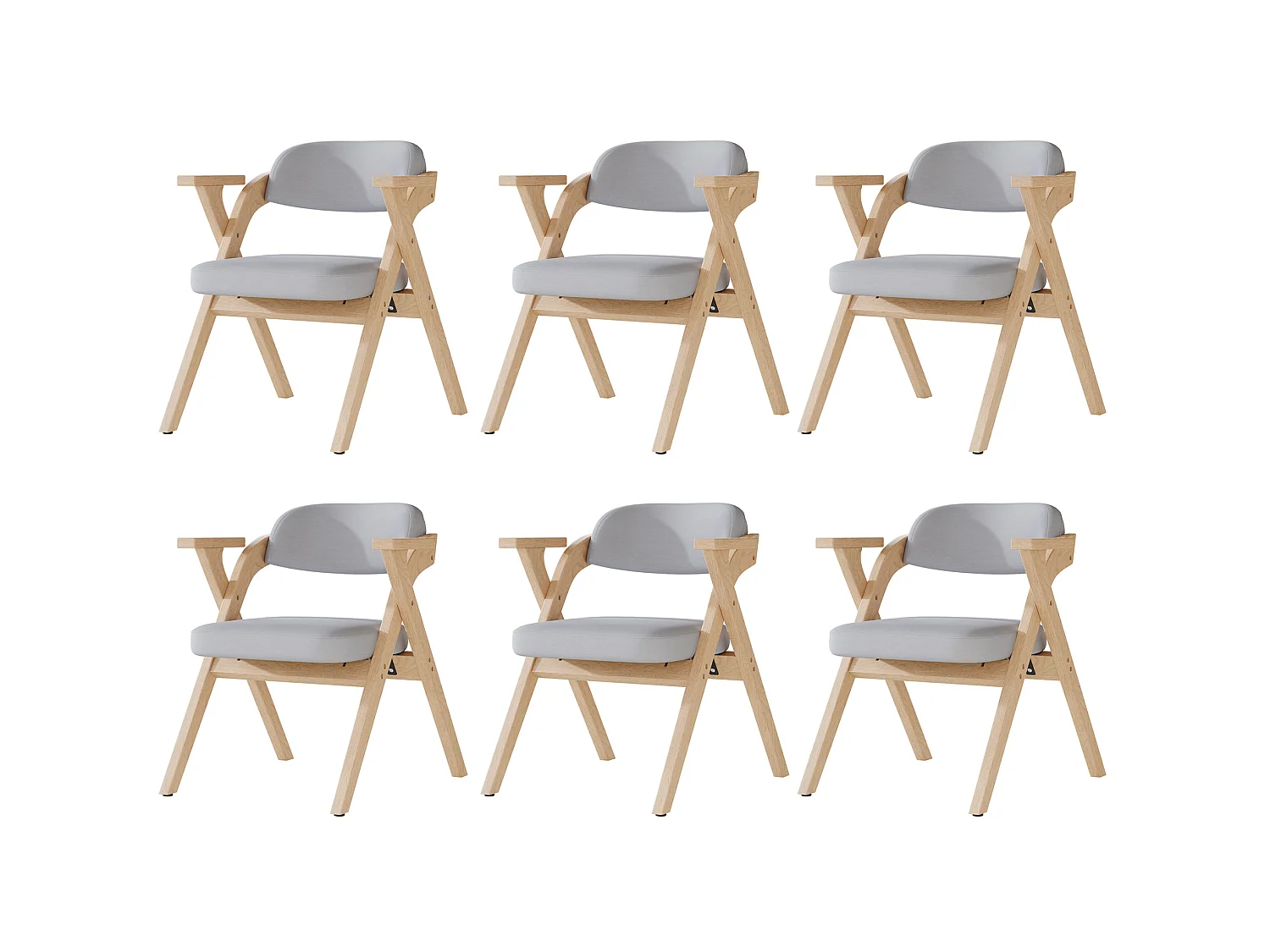 Set van 6 opklapbare stoelen in grijs linnen met armleuningen - Licht naturel