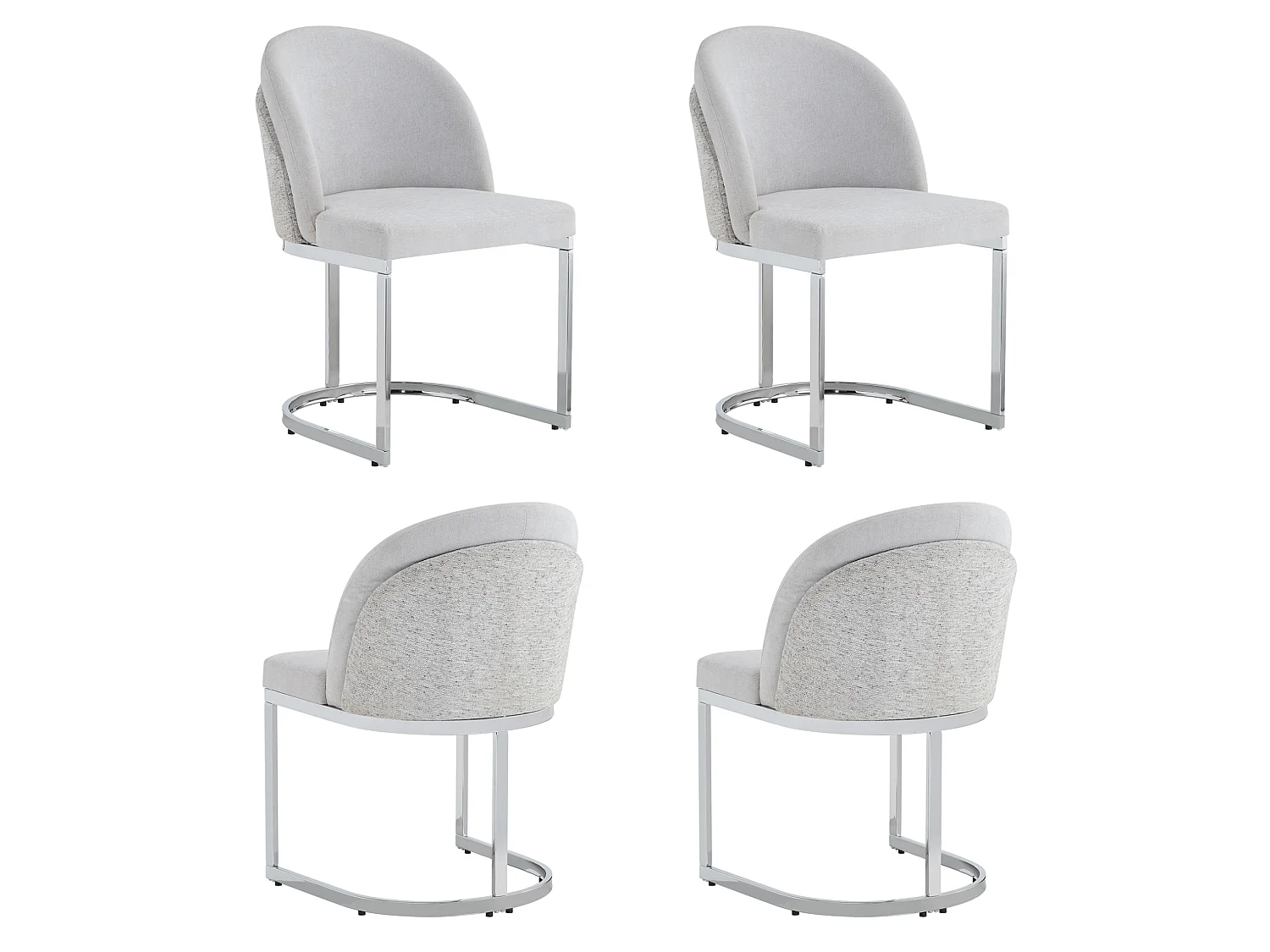 Set van 4 stoelen met zilverkleurige metalen poten - Grijze chenille stof