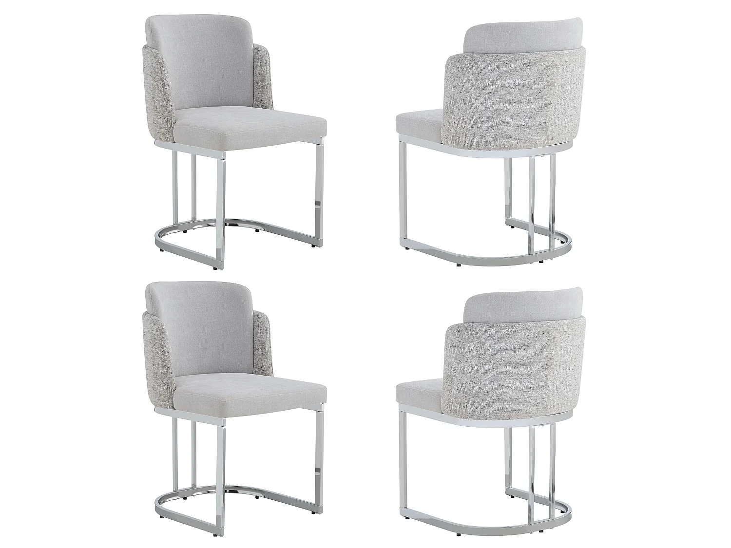 Set van 4 chenille eetkamerstoelen met stalen poten - Lichtgrijs en zilver