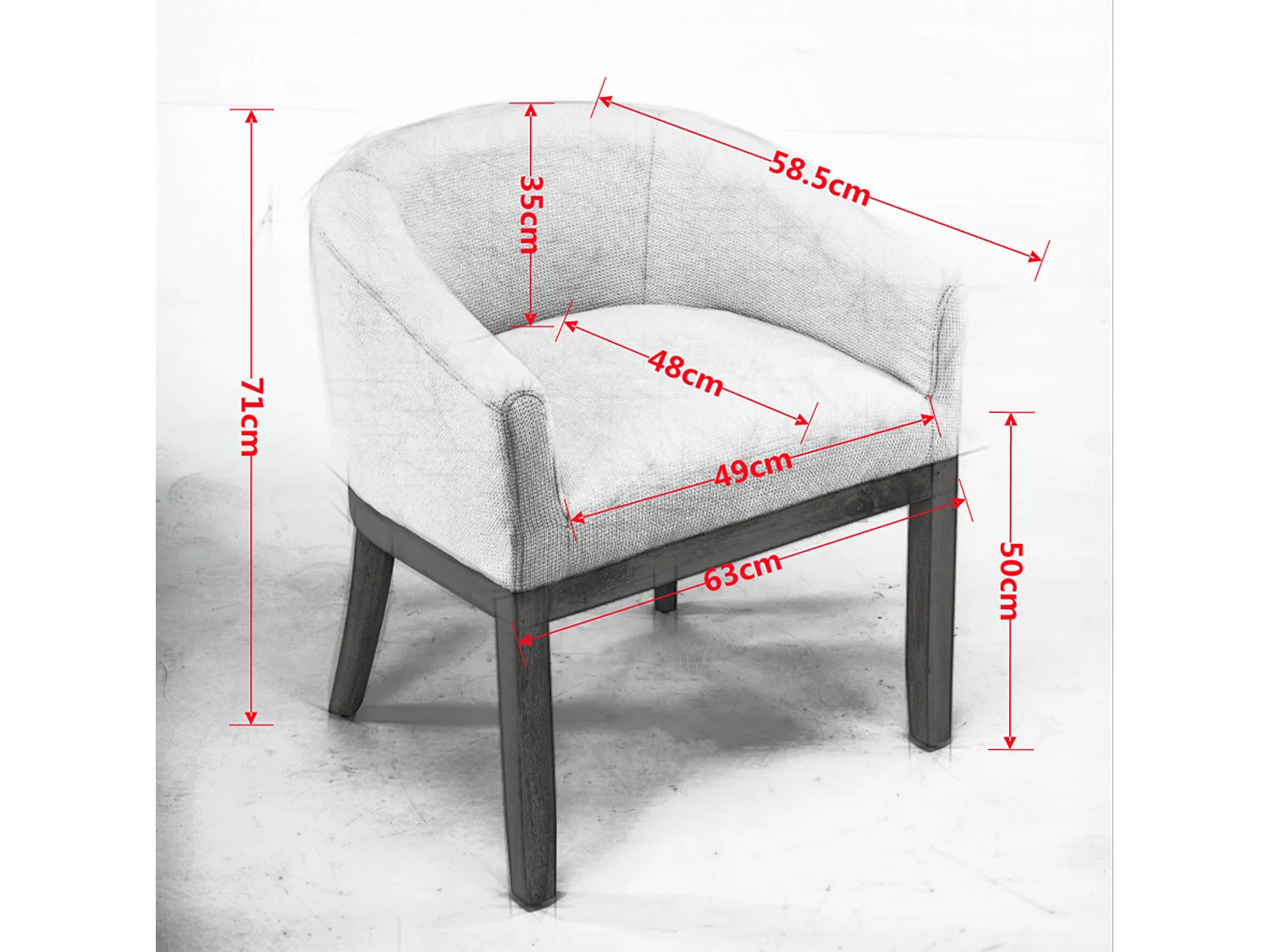 Sedia in ciniglia beige con braccioli e gambe in legno