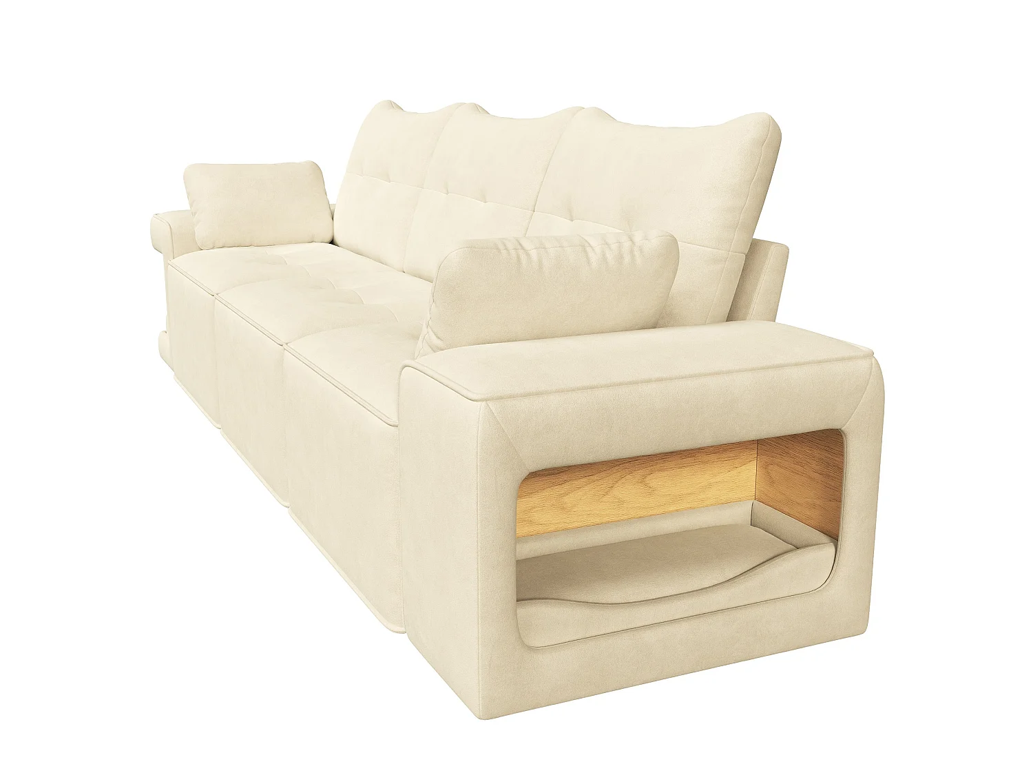 Canapé modulable 3 places en velours avec rangements et niches pour animaux - Beige