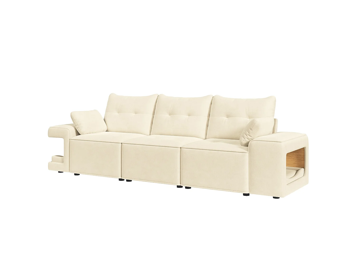 Canapé modulable 3 places en velours avec rangements et niches pour animaux - Beige