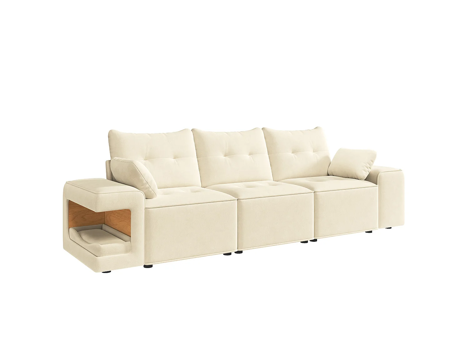 Canapé modulable 3 places en velours avec rangements et niches pour animaux - Beige
